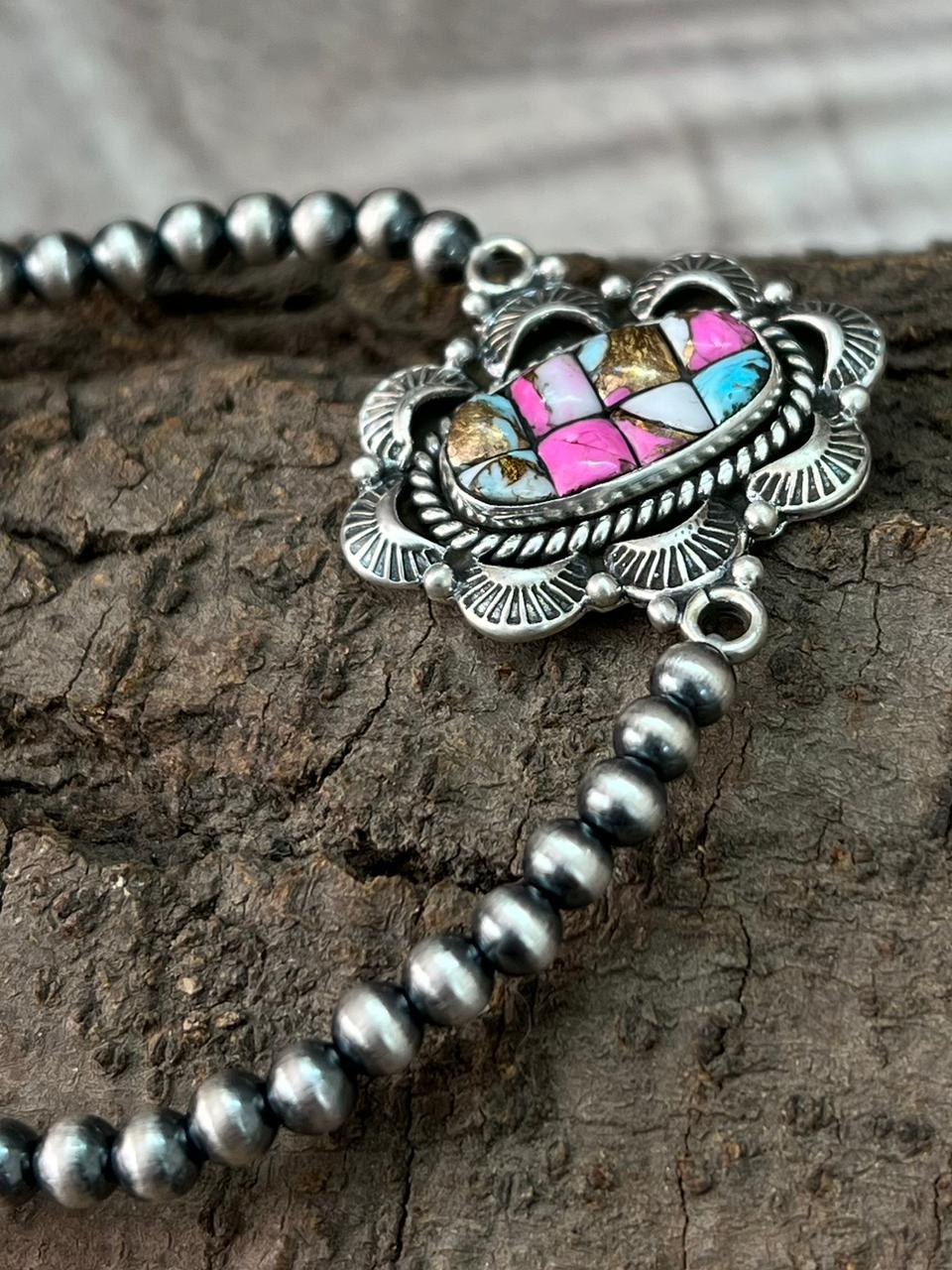 Handmade Sterling Silver Beaded Cotton Candy Bracelet "Signed Nizhoni"