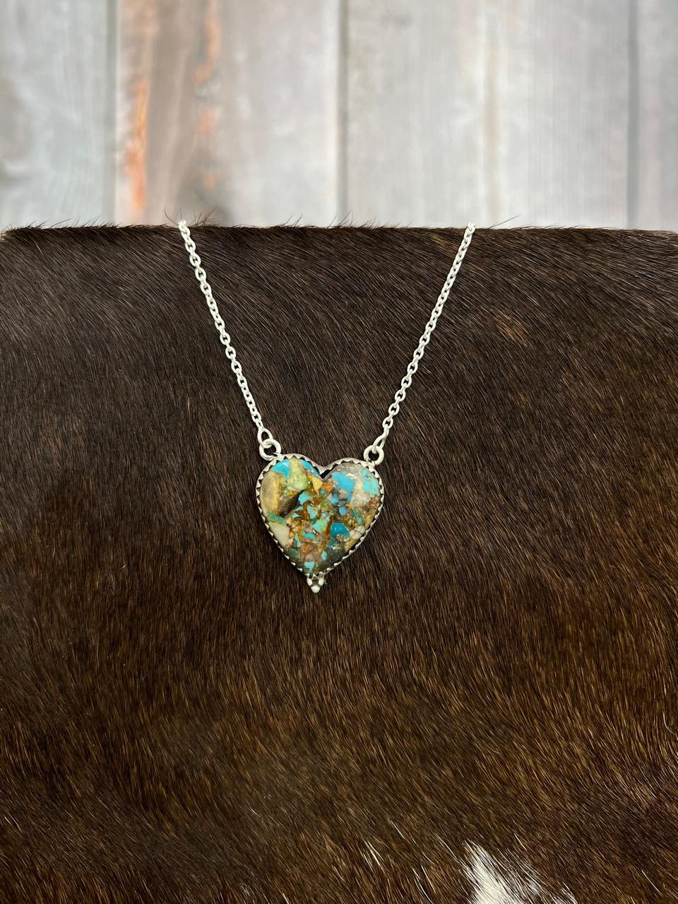 Handmade Sterling Silver Royston Turquoise Necklace with Signed Nizhoni