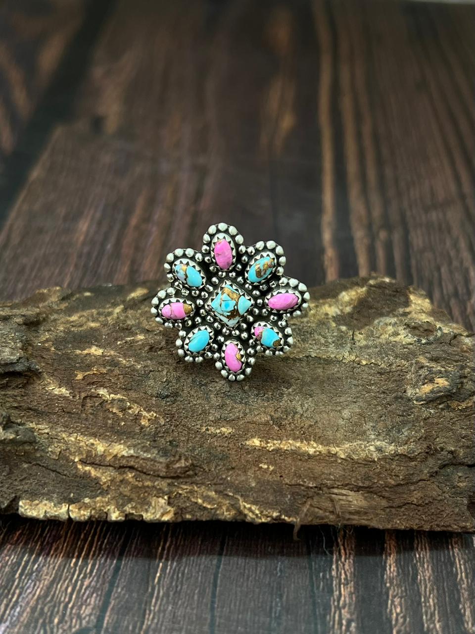 Handmade Sterling Silver Cotton Candy Adjustable Ring "Singed Nizhoni"