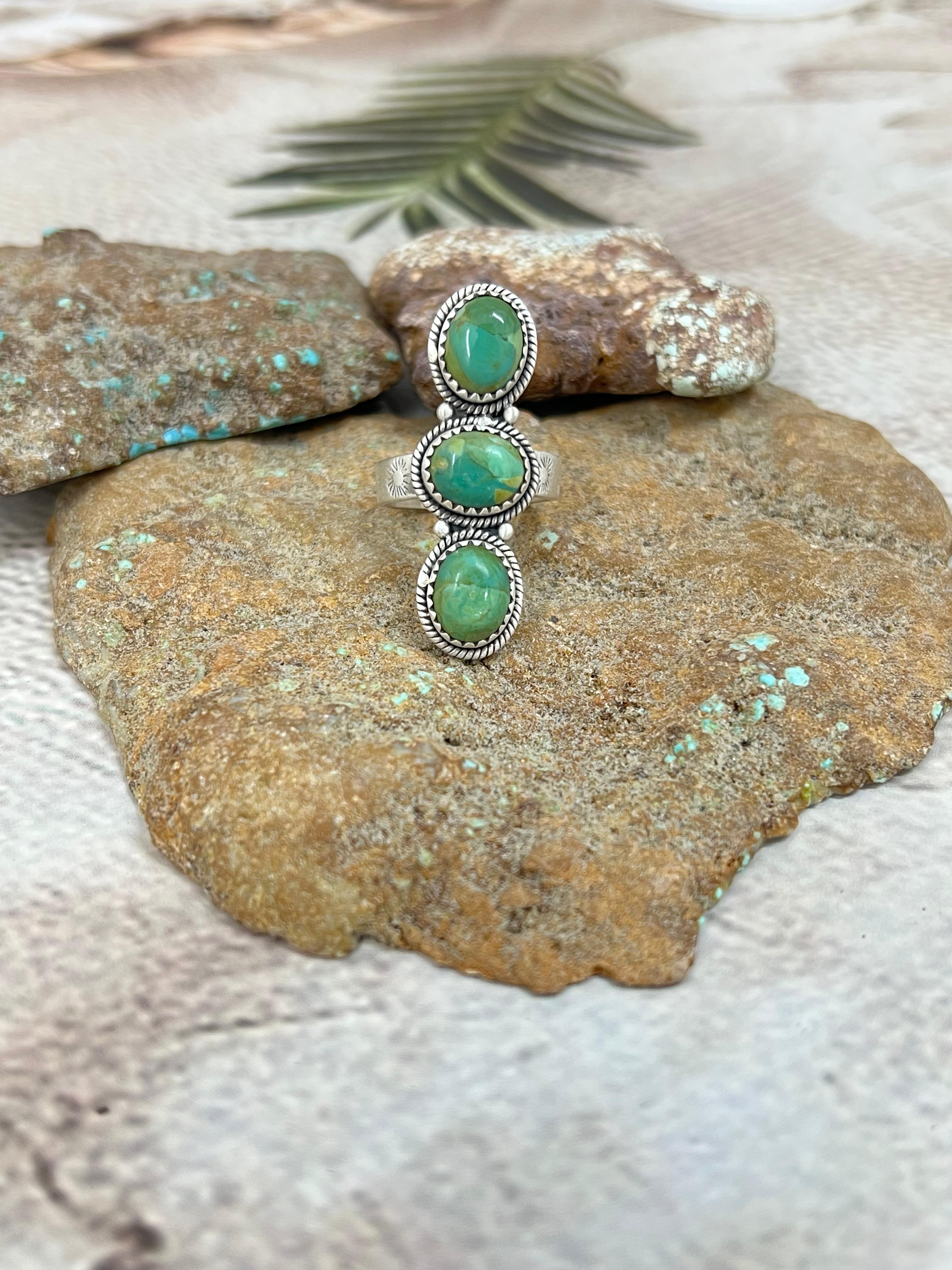 Handmade Sterling Silver Kingman Turquoise Adjustable Ring Signed Nizhoni (2)