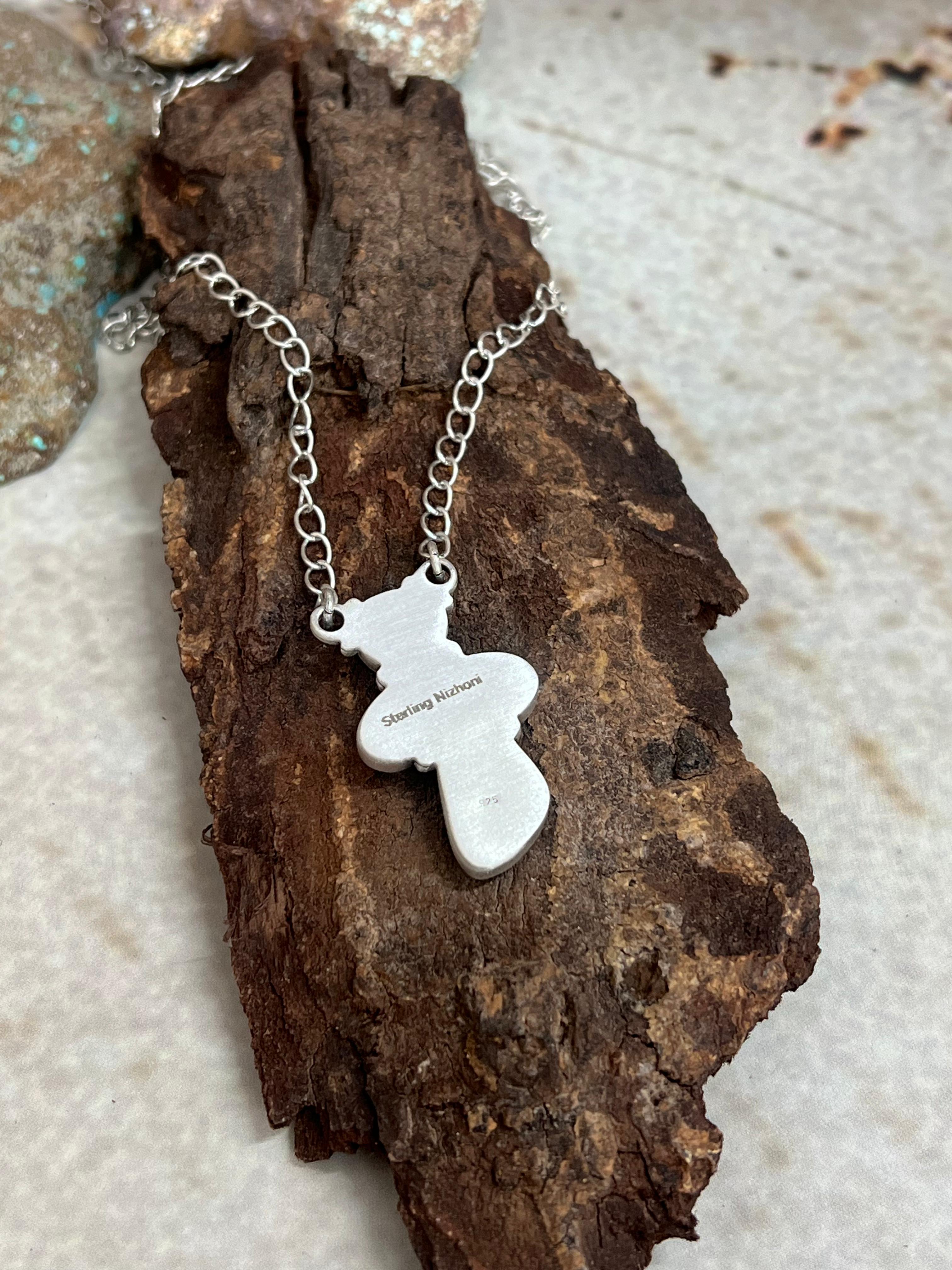 Handmade Sterling Silver White Water Turquoise Necklace Signed Nizhoni