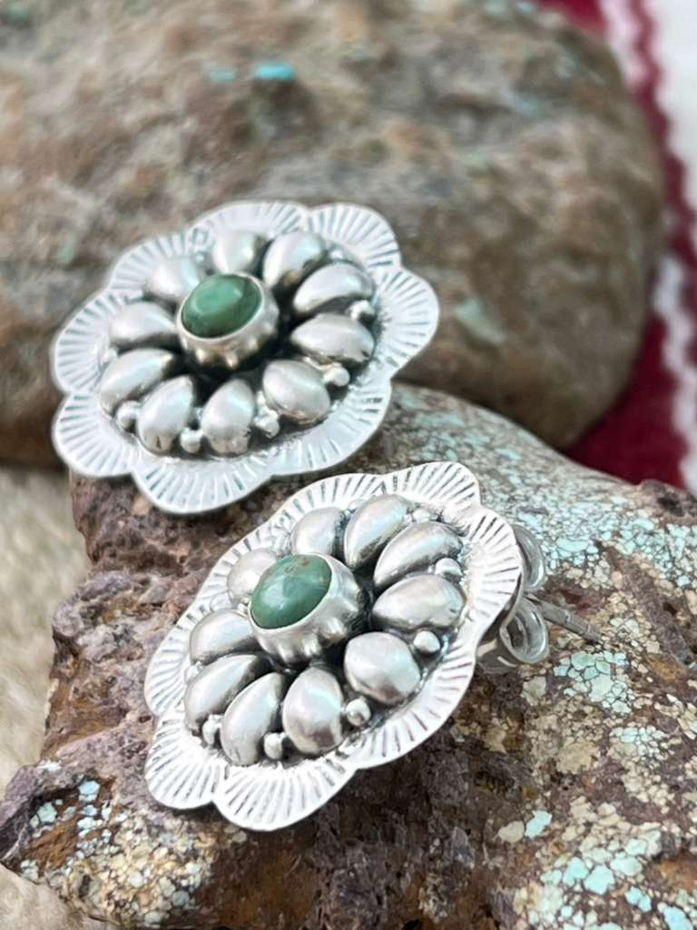Handmade Sterling Silver Kingman Turquoise Post Studs "Signed Nizhoni"