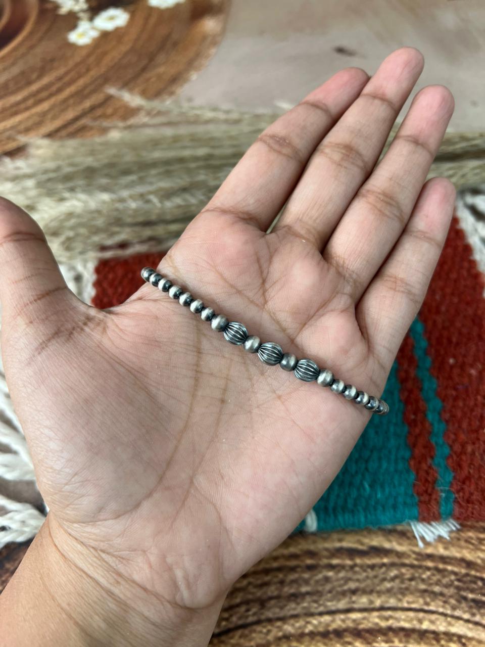 Handmade Sterling Silver Beaded Stretch Bracelet