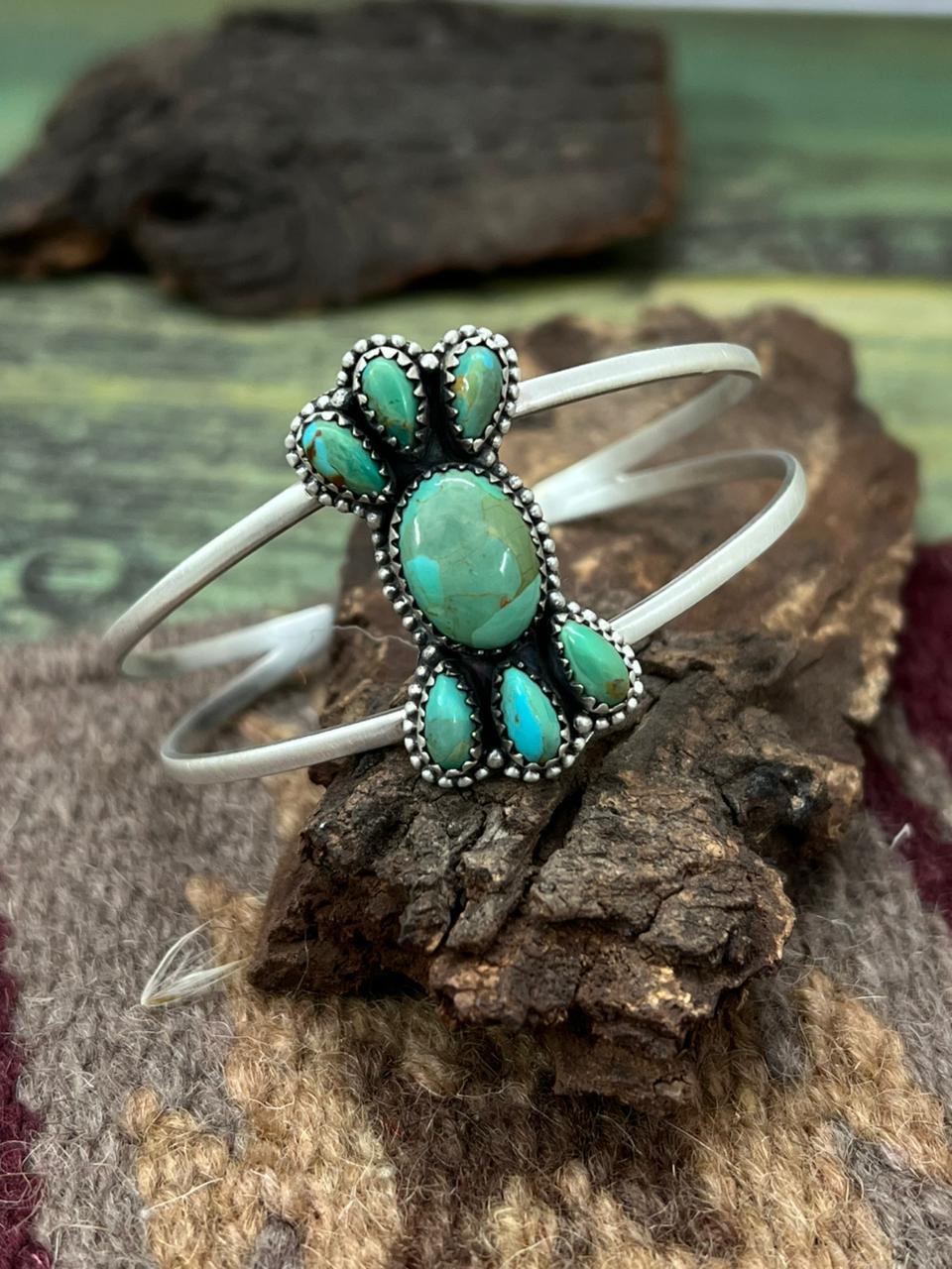 Handmade Sterling Silver Kingman Turquoise Cuff Bracelet "Signed Nizhoni"