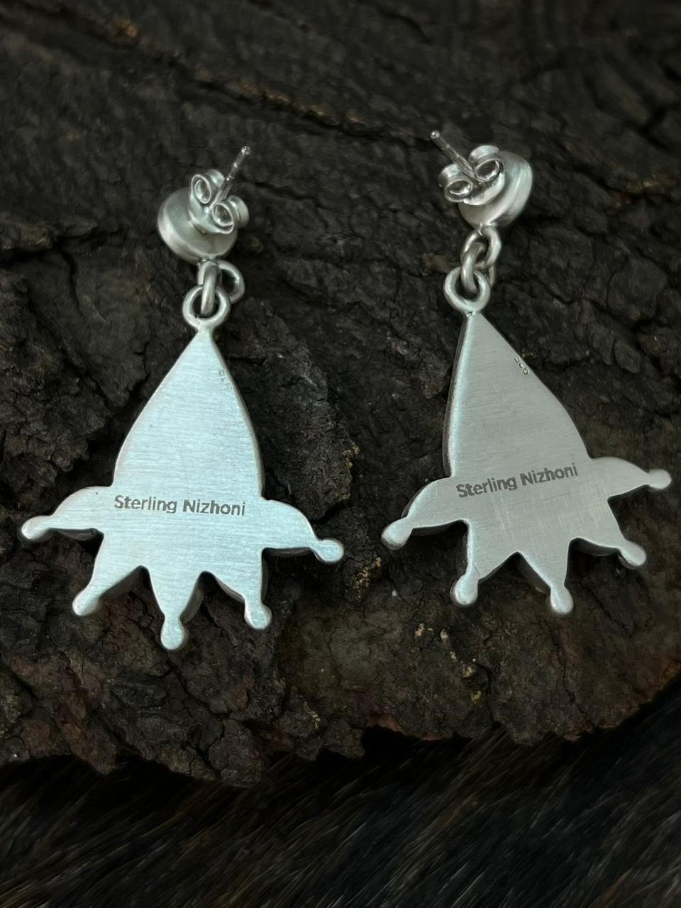 Handmade Sterling Silver Kingman Turquoise Post Dangle Earrings "Signed Nizhoni"