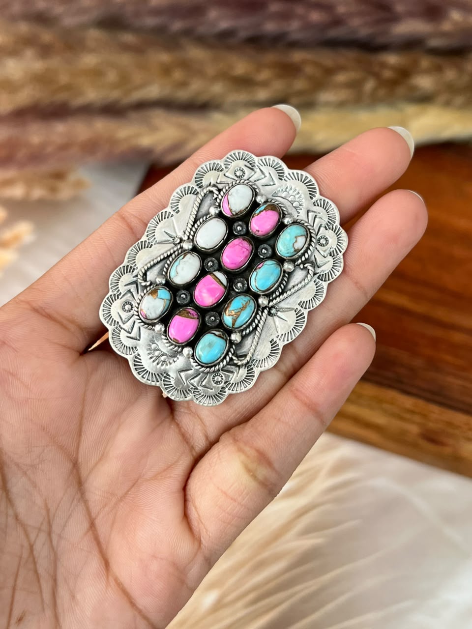 Handmade Sterling Silver Cotton Candy Adjustable Ring Signed Nizhoni