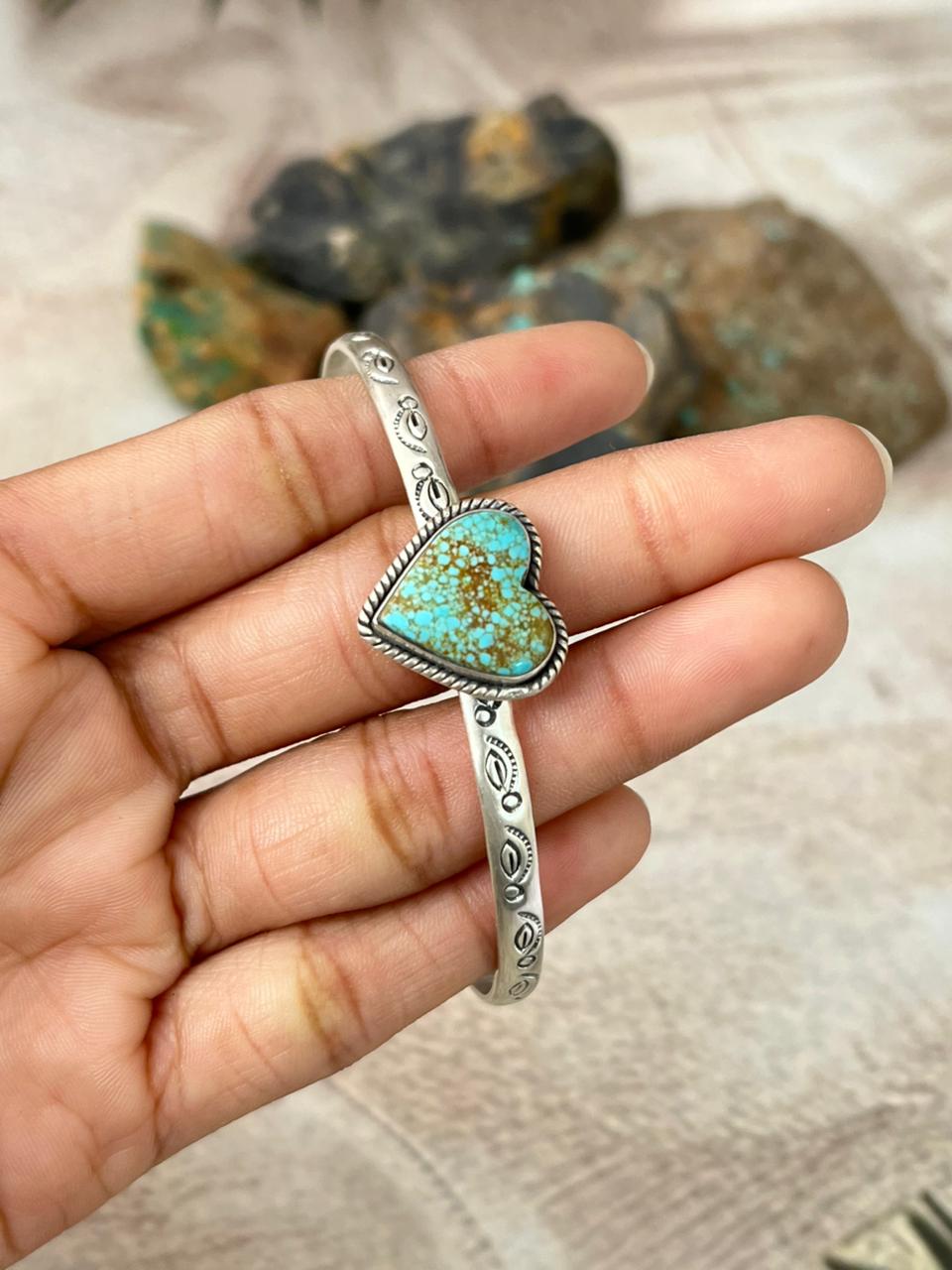 Handmade Sterling Silver Number 8 Turquoise Cuff Bracelet "Signed Nizhoni"