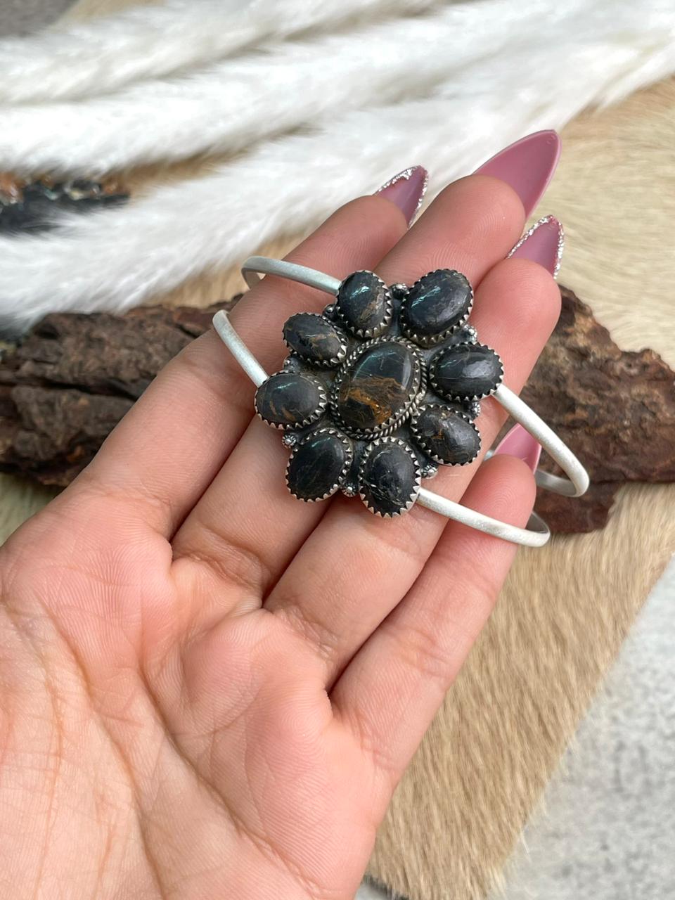 Handmade Sterling Silver Blackjack Turquoise Bracelet "Signed Nizhoni"