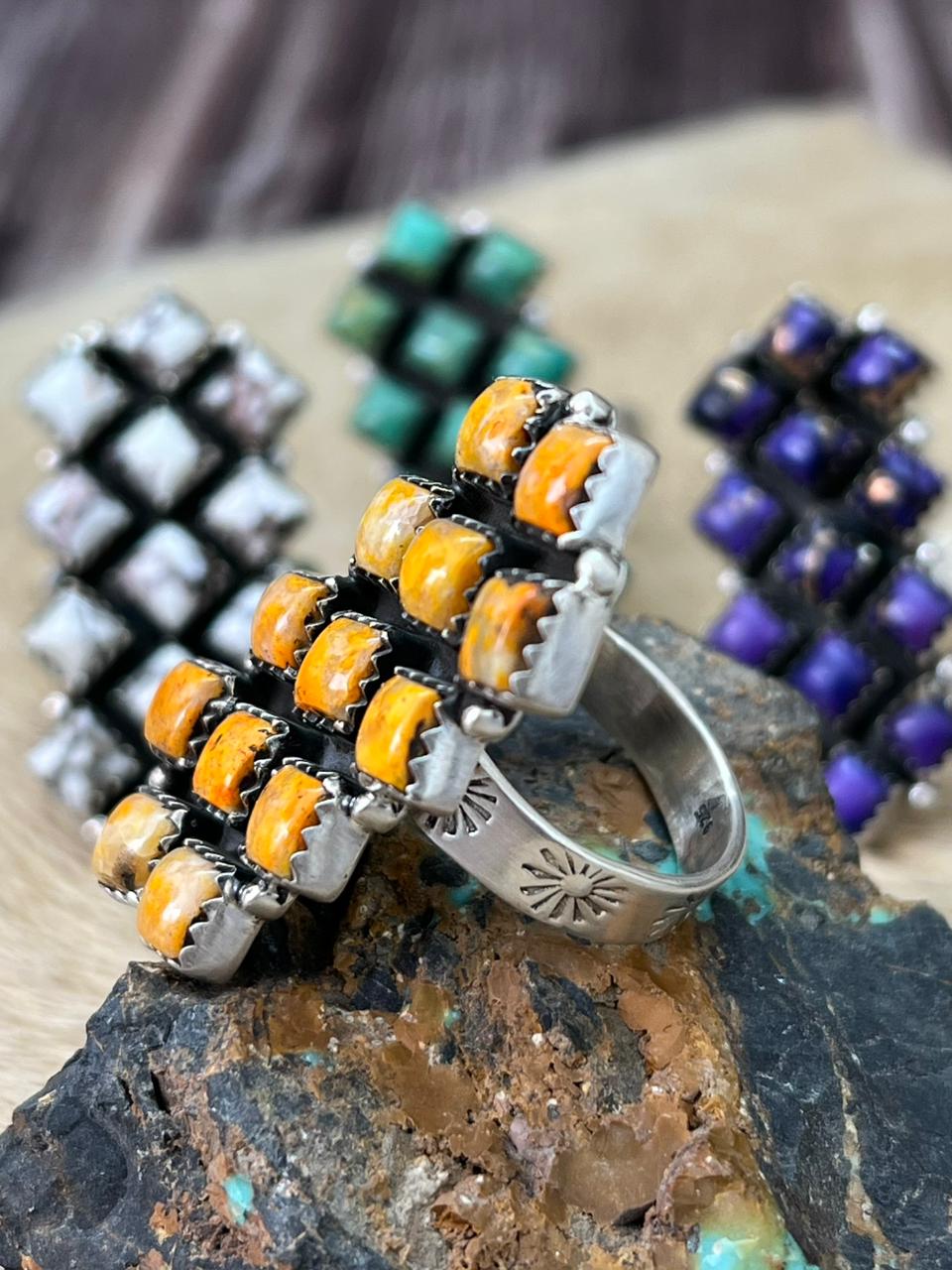 Handmade Sterling Silver Multi Stone Adjustable Ring "Signed Nizhoni"