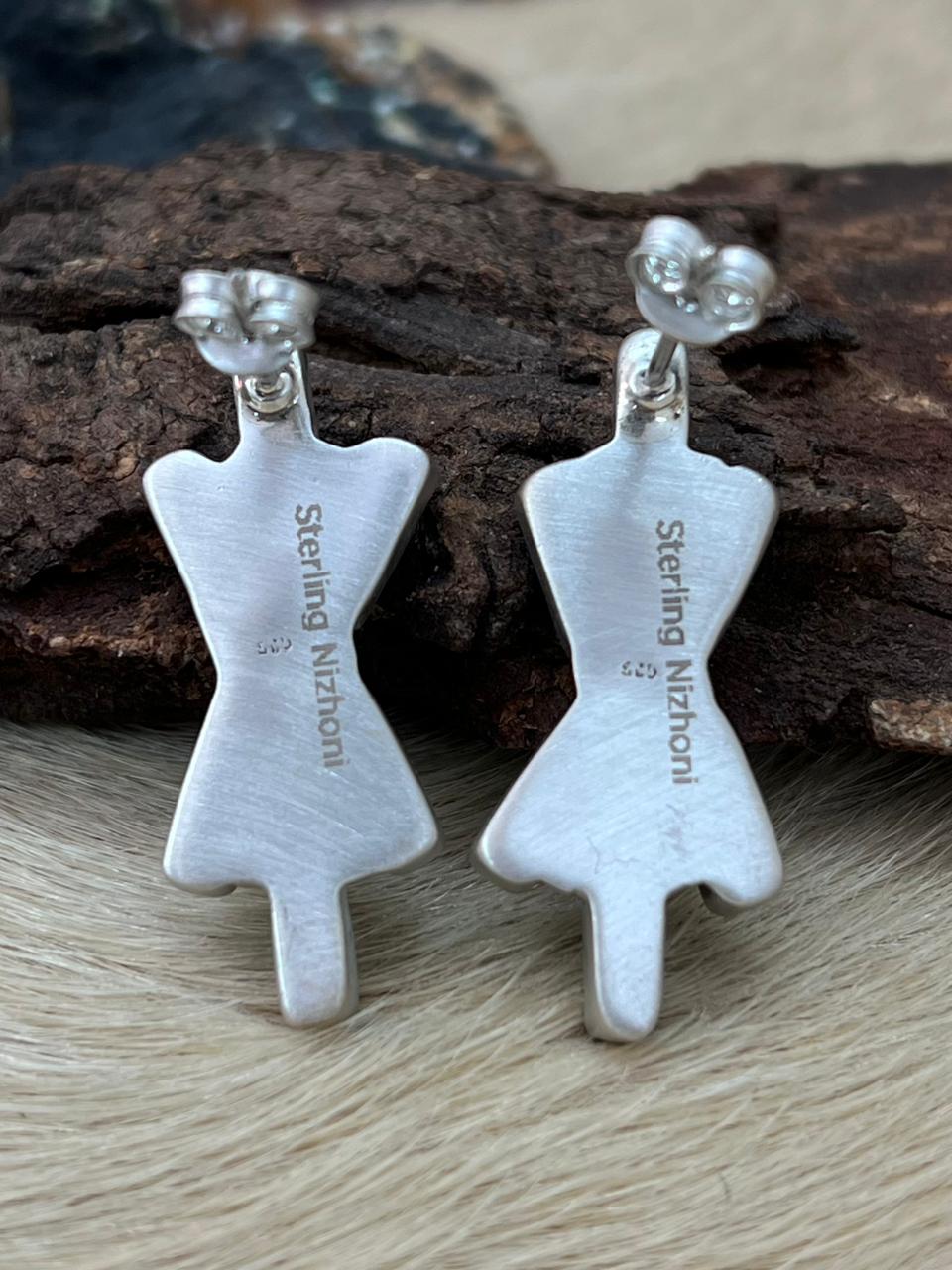 Handmade Sterling Silver Kingman Turquoise Studs Earrings "Signed Nizhoni"