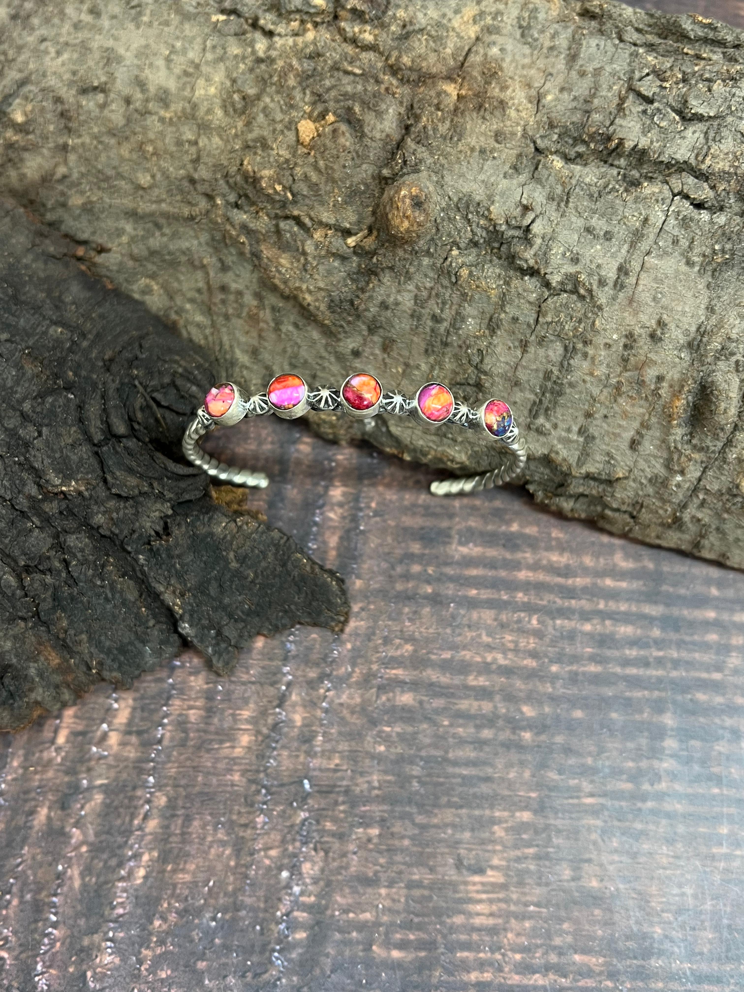 Handmade Sterling Silver Pink Dream Bracelet with Signed Nizhoni (5)