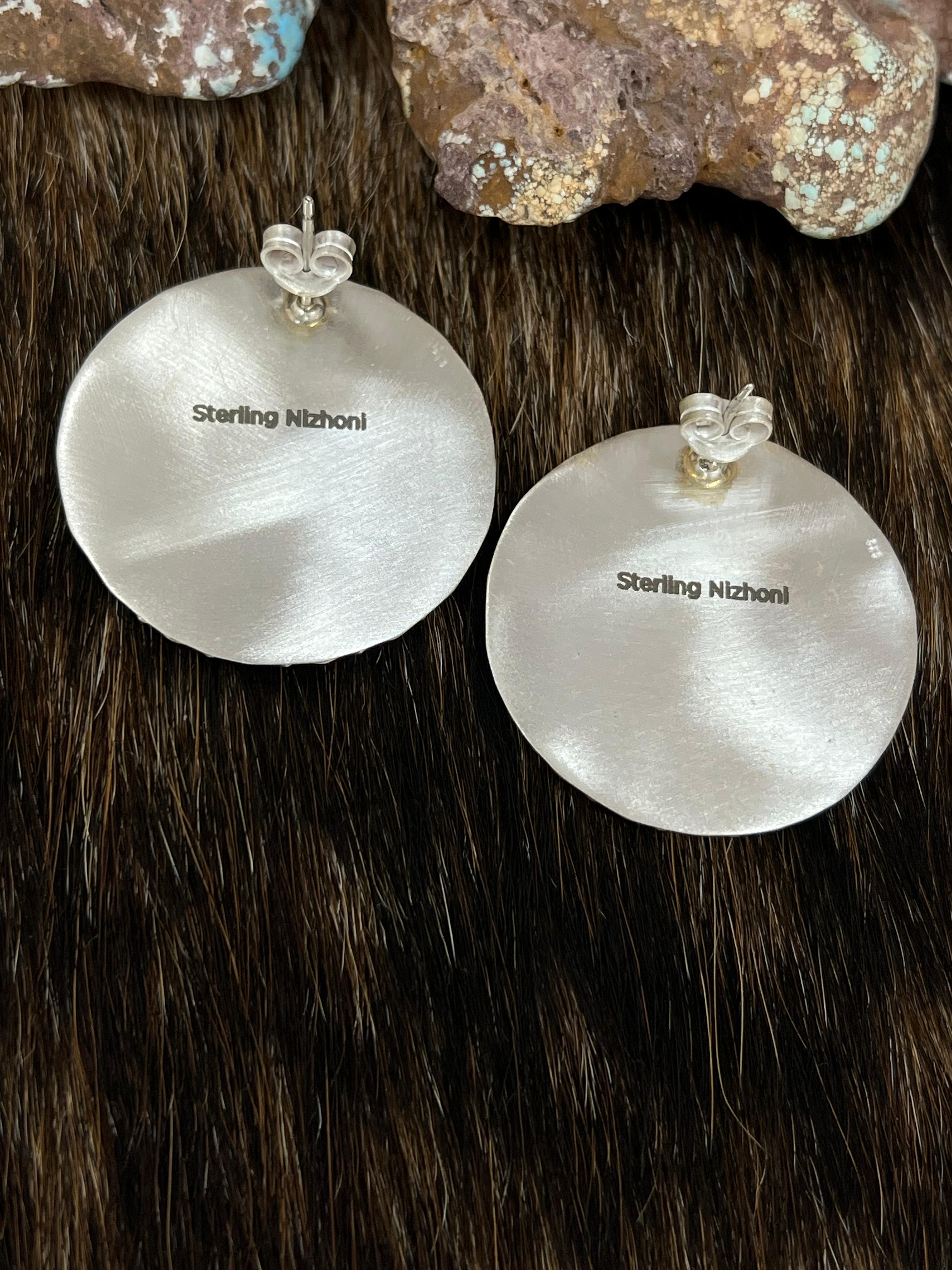 Handmade Sterling Silver Post Studs with Signed Nizhoni