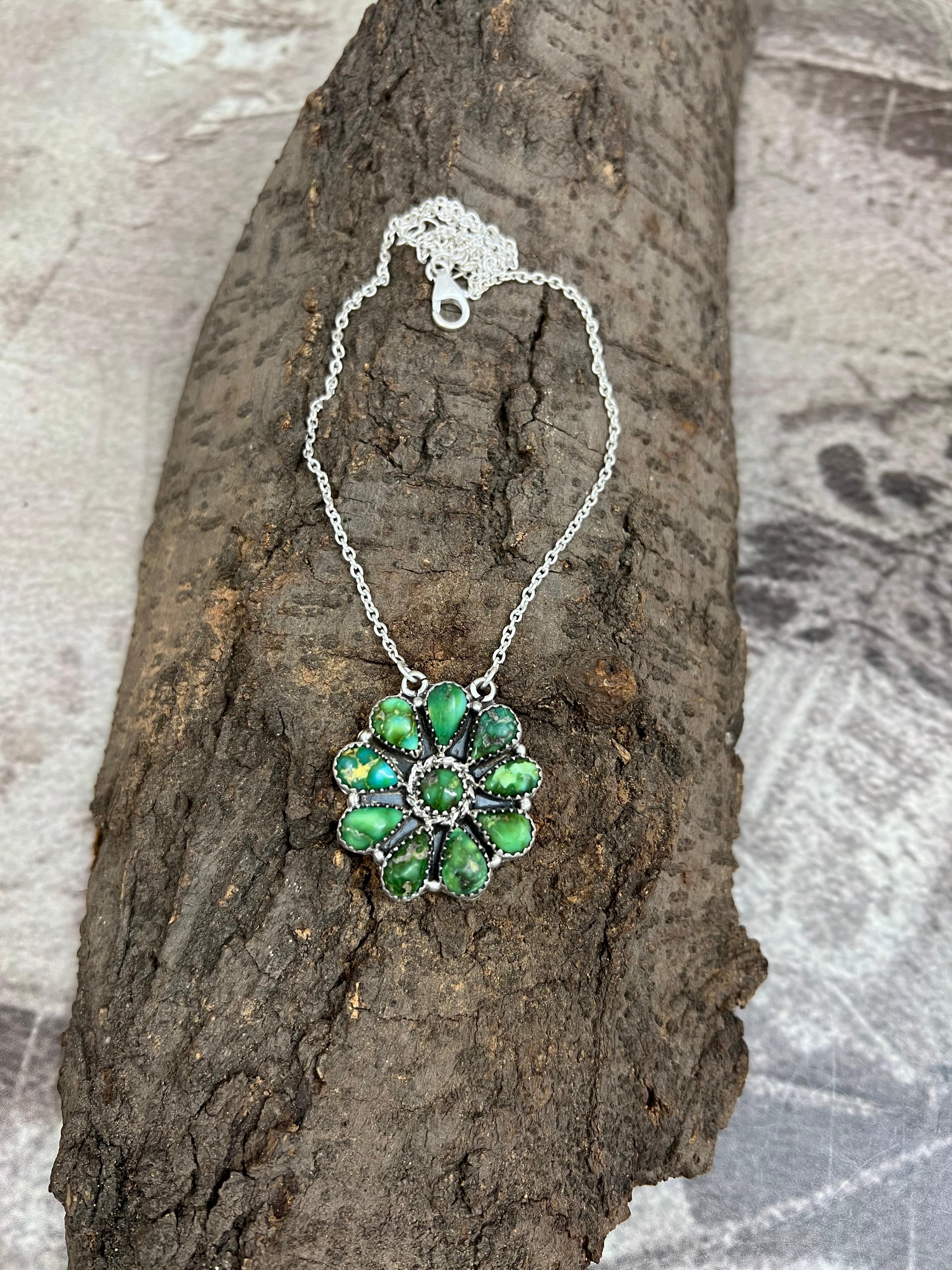 Handmade Sterling Silver Sonoran Mountain Turquoise Necklace with Signed Nizhoni