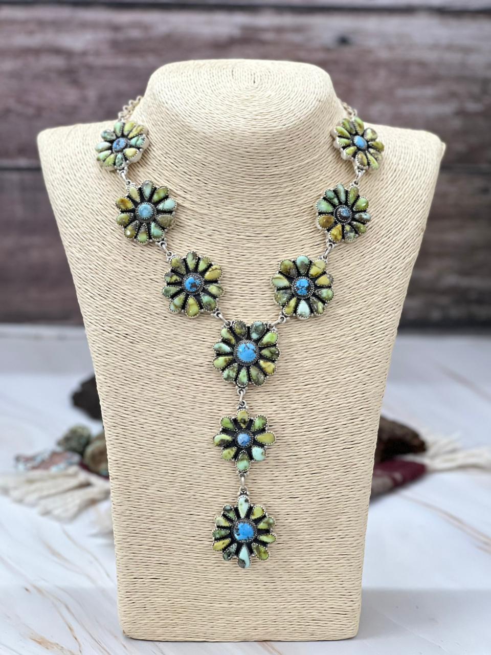 Handmade Sterling Silver Palomino with Golden Hills Turquoise Necklace "Signed Nizhoni"