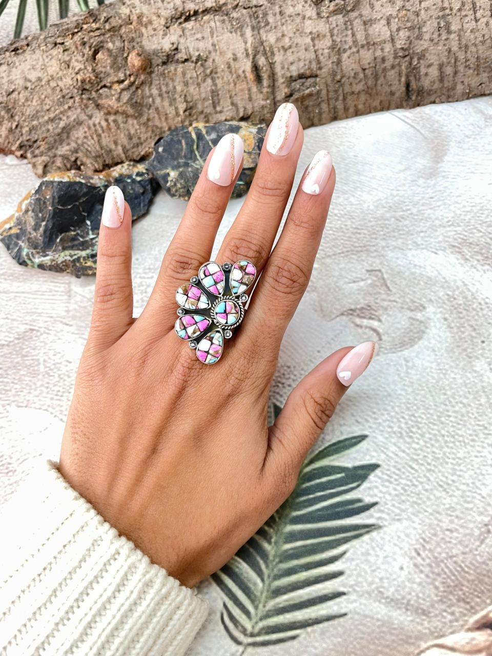 Handmade Sterling Silver Cotton Candy Adjustable Ring "Signed Nizhoni"