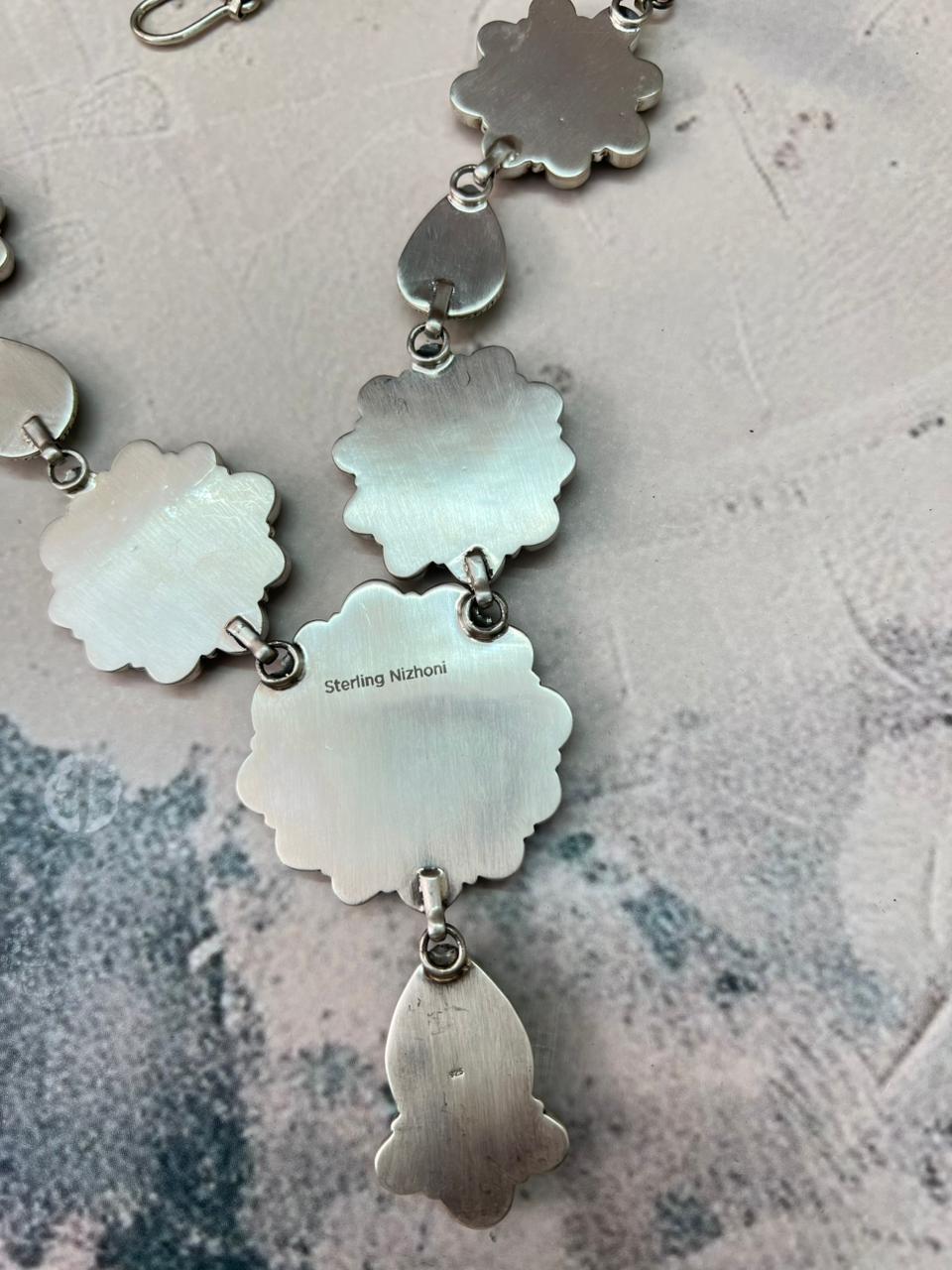 Handmade Sterling Silver Emerald Rose Necklace "Signed Nizhoni"