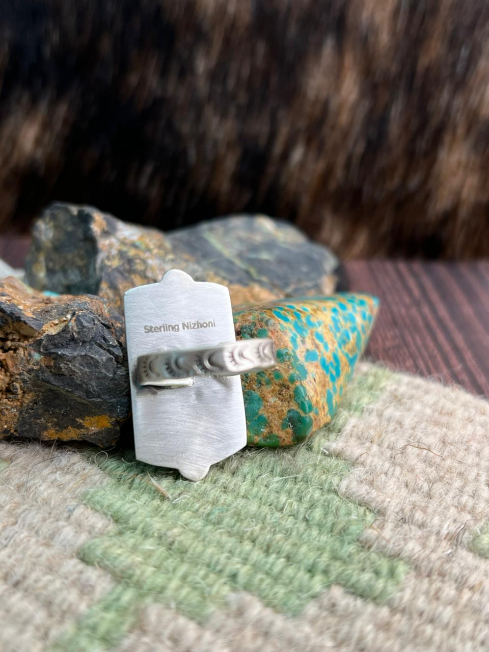 Handmade Sterling Silver Tibetan Turquoise Adjustable Ring "Signed Nizhoni"