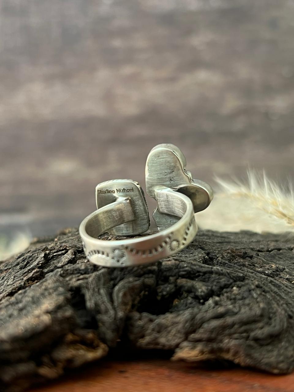 Handmade Sterling Silver White Water with Palomino Turquoise Collection: Adjustable Ring "Signed Nizhoni"