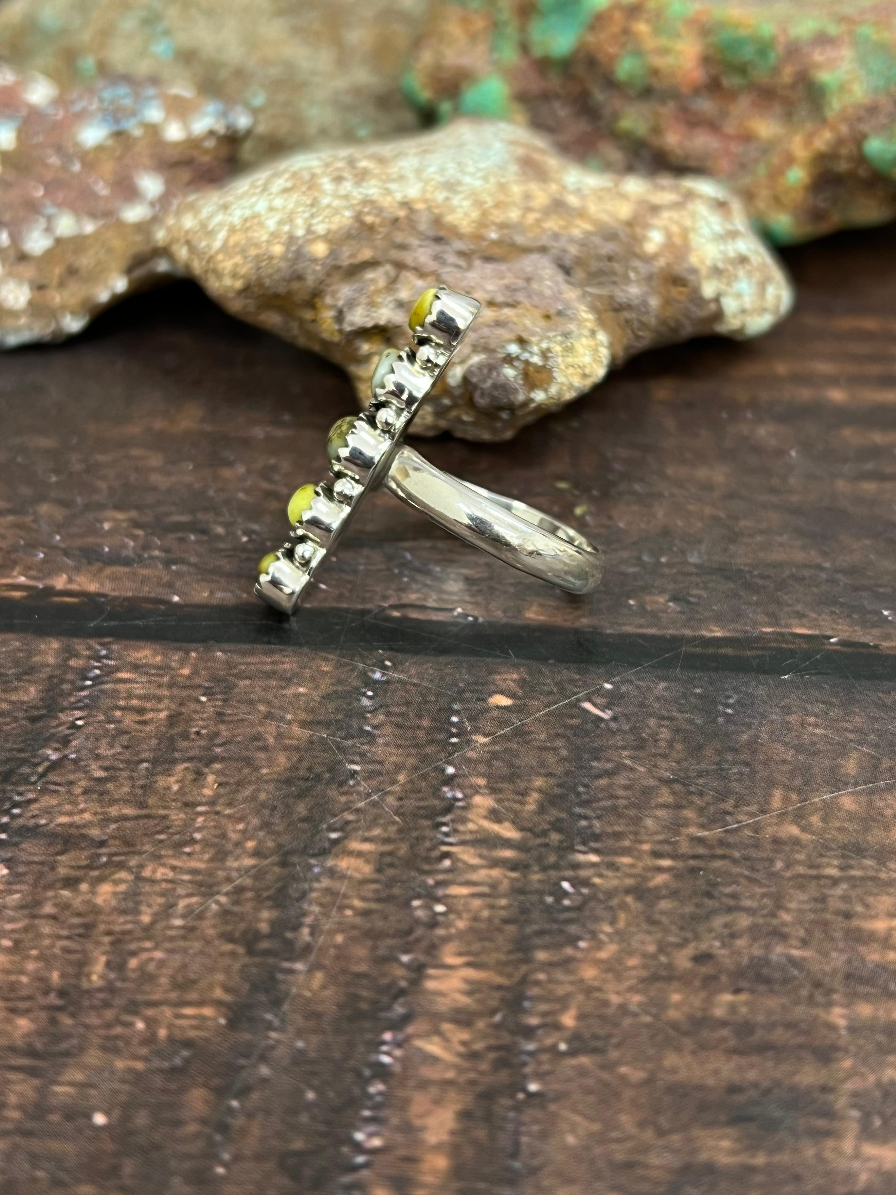 Handmade Sterling Silver Palomino Turquoise Adjustable Ring with Signed Nizhoni