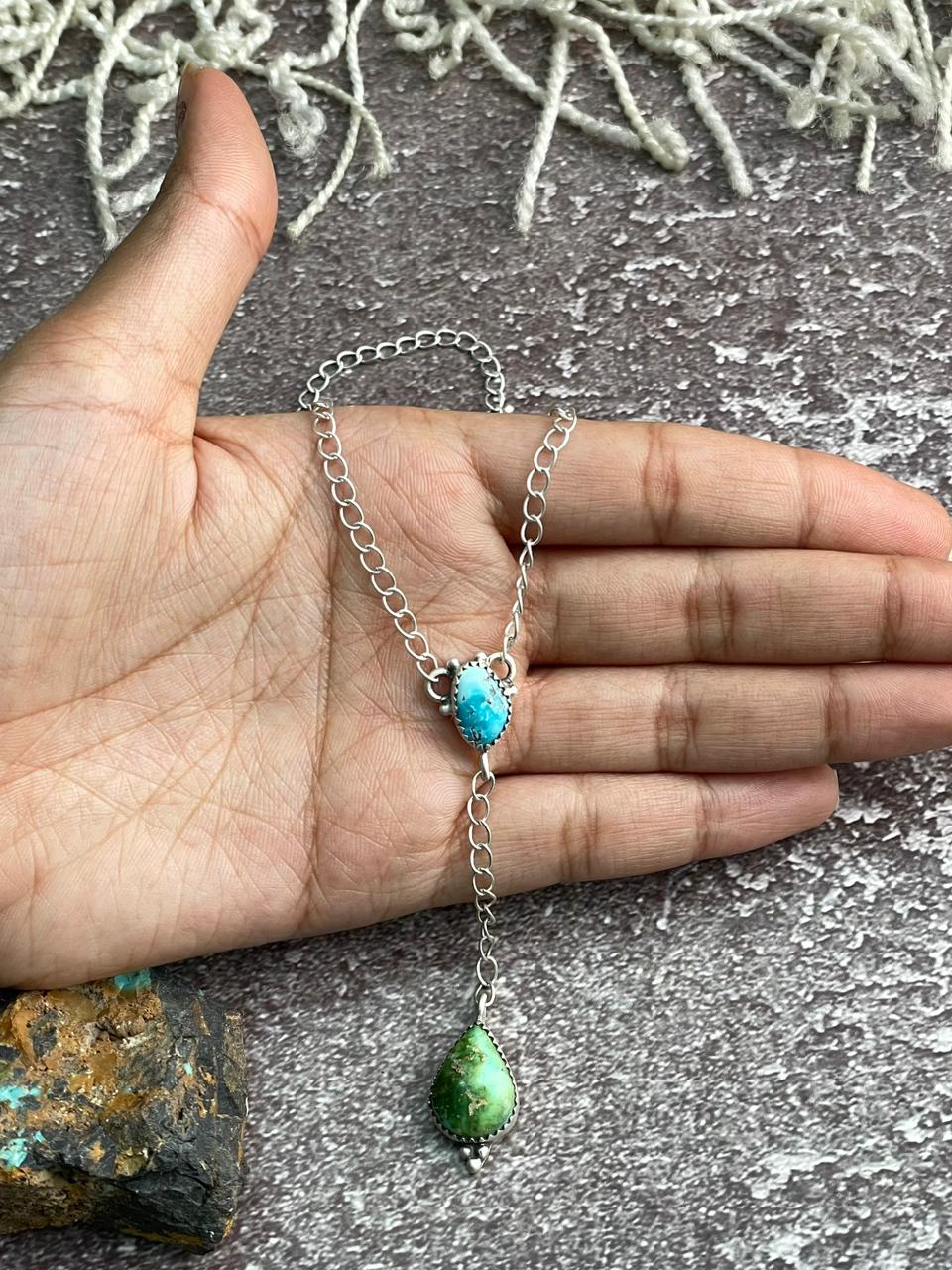 Handmade Sterling Silver Sonoran with White Water Turquoise Necklace "Signed Nizhoni"