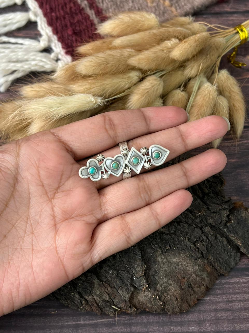 Handmade Sterling Silver Kingman Turquoise Adjustable Ring "Signed Nizhoni"