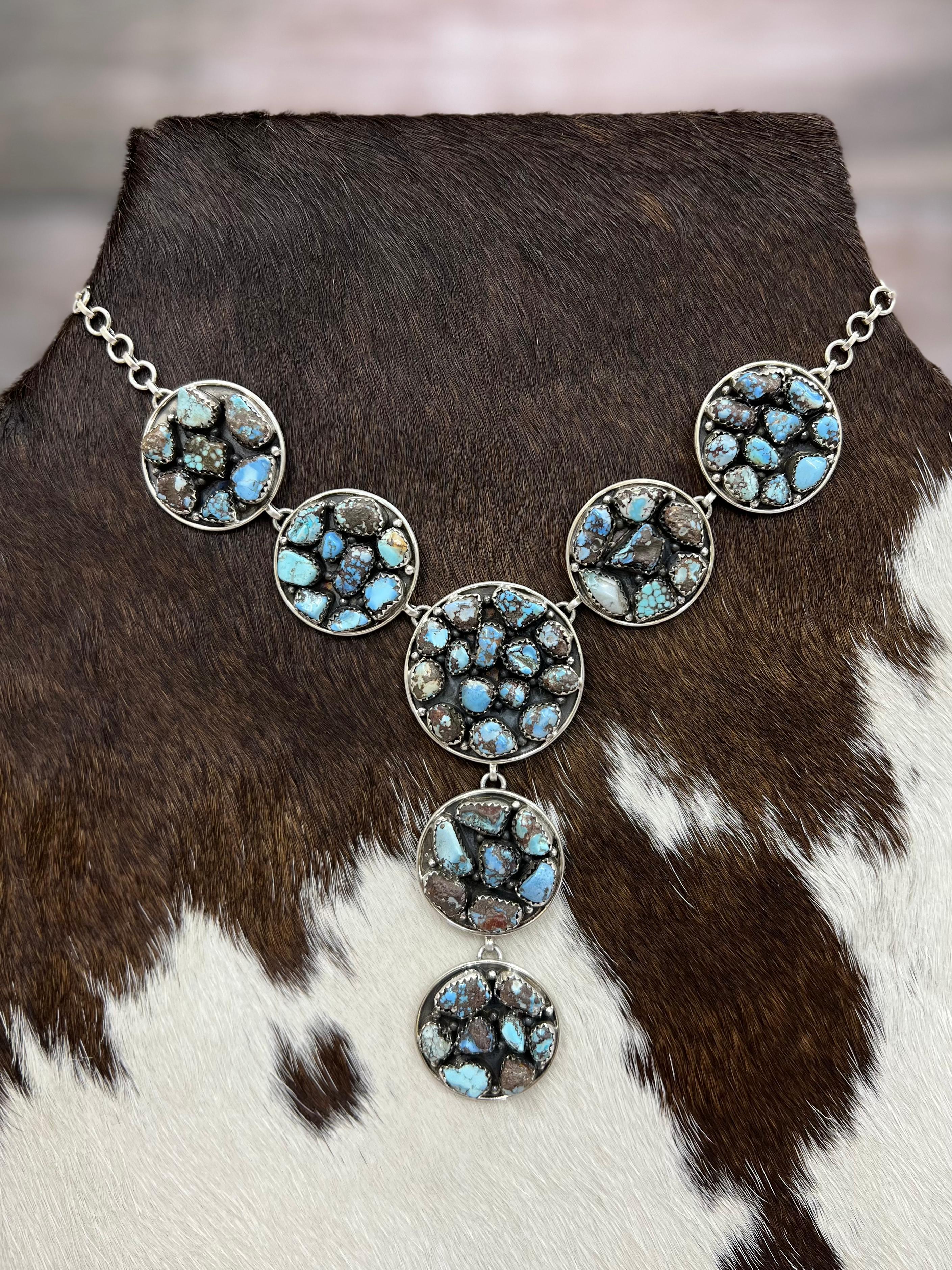 Handmade Sterling Silver Golden Hill Turquoise, Sonoran Mountain Turquoise Necklace, Signed Nizhoni