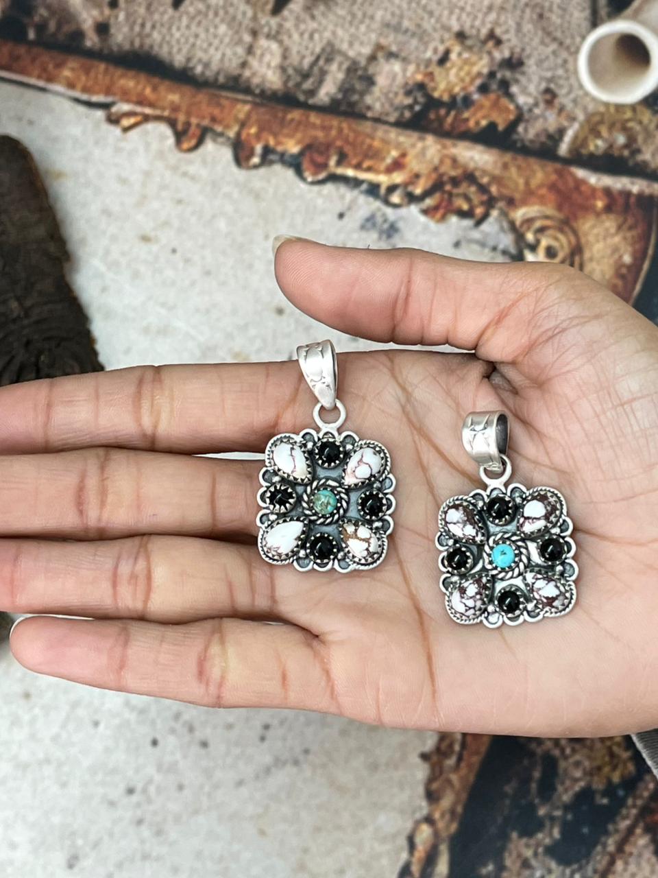 Handmade Sterling Silver Multi Stone Pendant "Signed Nizhoni"