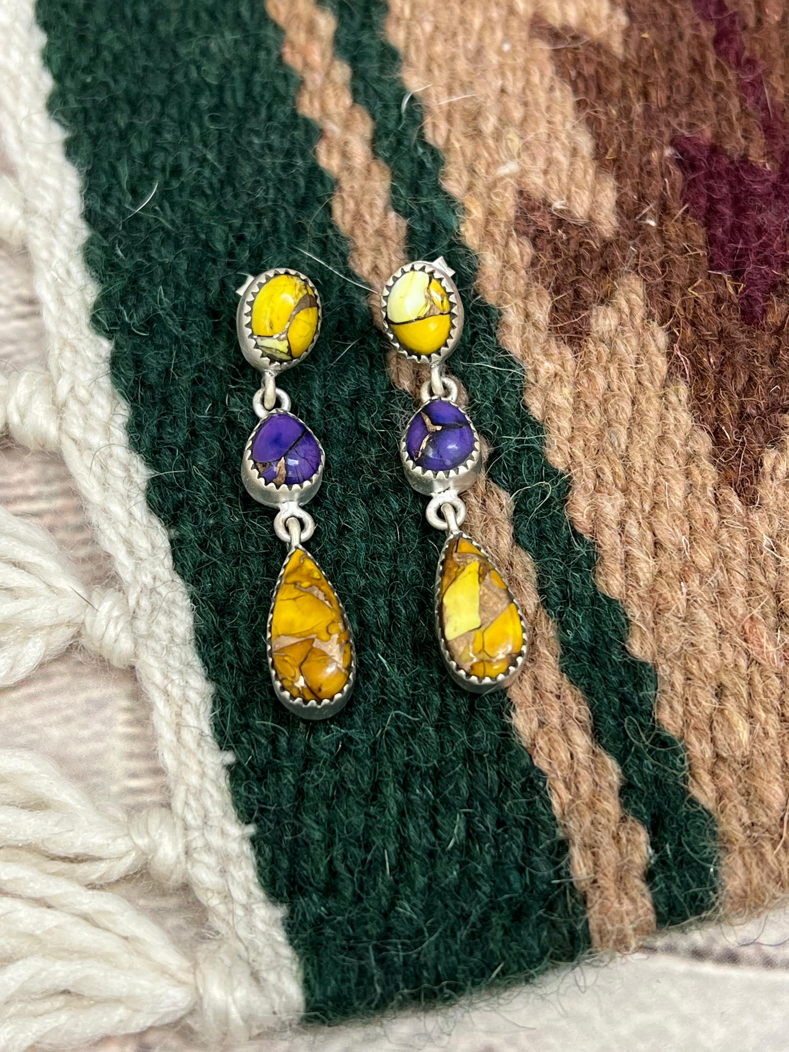 Handmade Sterling Silver Grape Dahlia With Honey Dahlia Post Studs with Signed Nizhoni