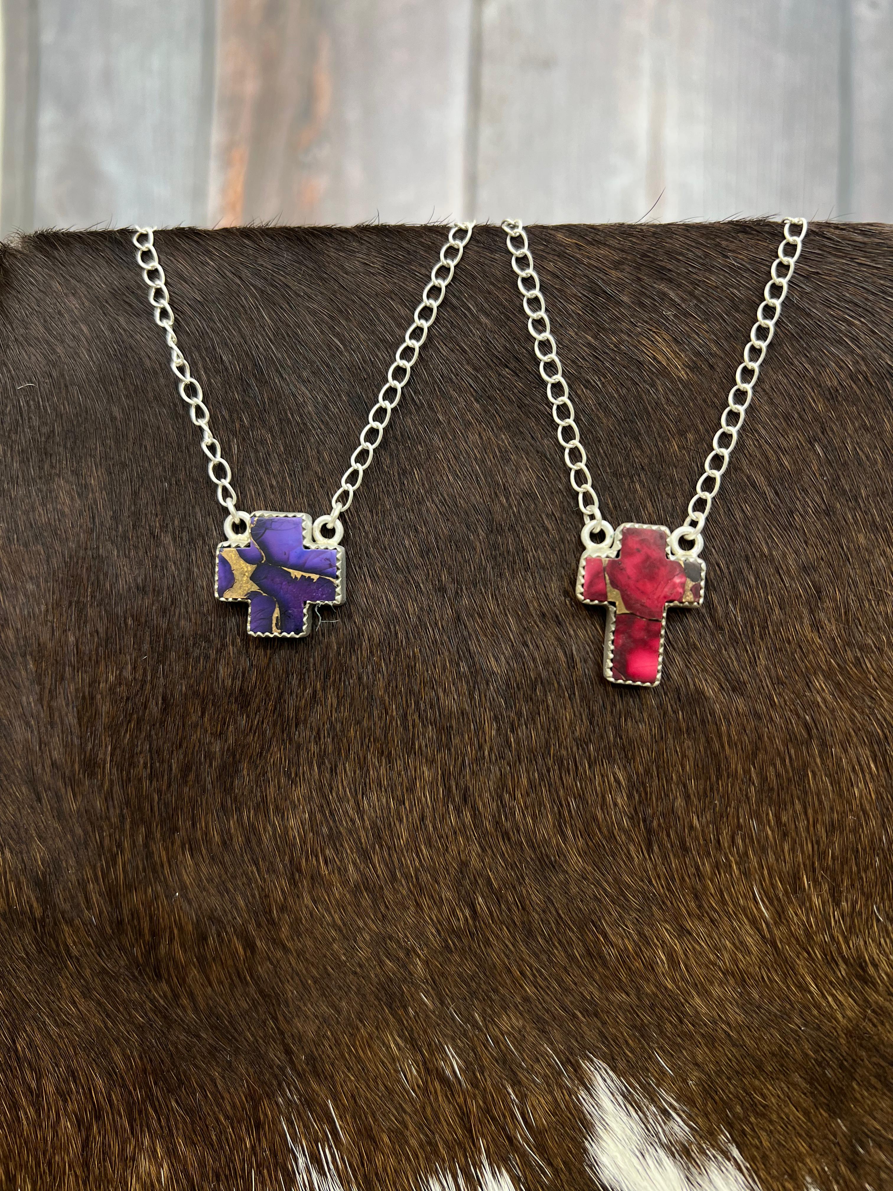 Handmade Sterling Silver Grape Dahlia, Dahlia Rose Cross Necklace with Signed Nizhoni (4)