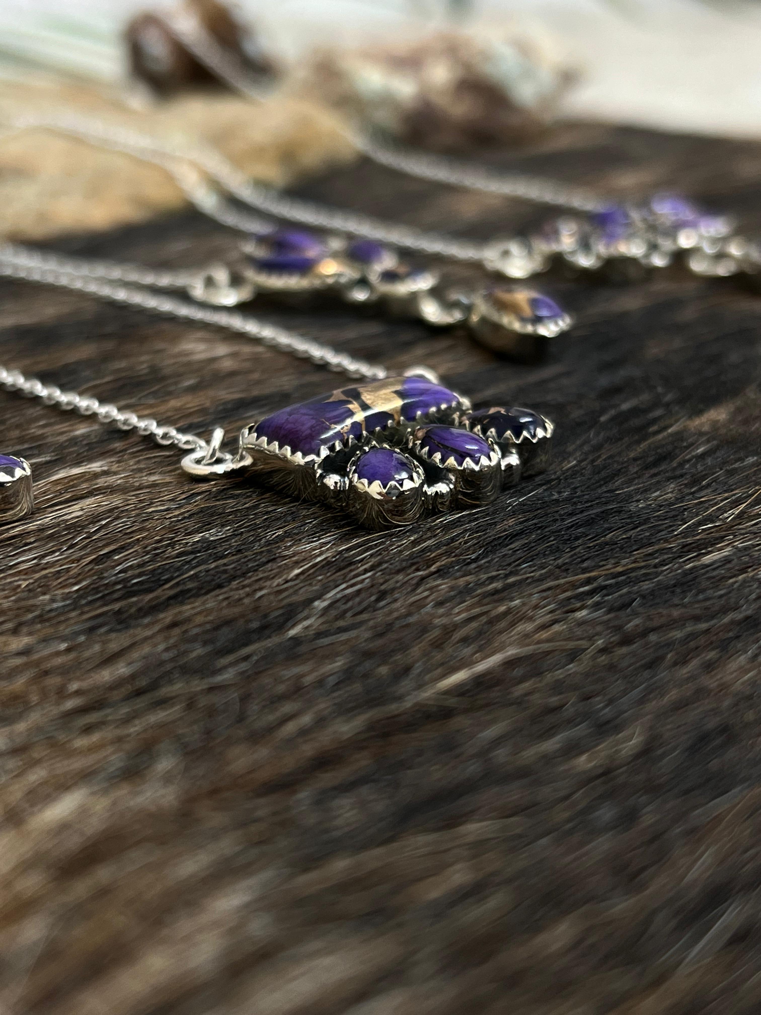 Handmade Sterling Silver Grape Dahlia Necklace with Signed Nizhoni