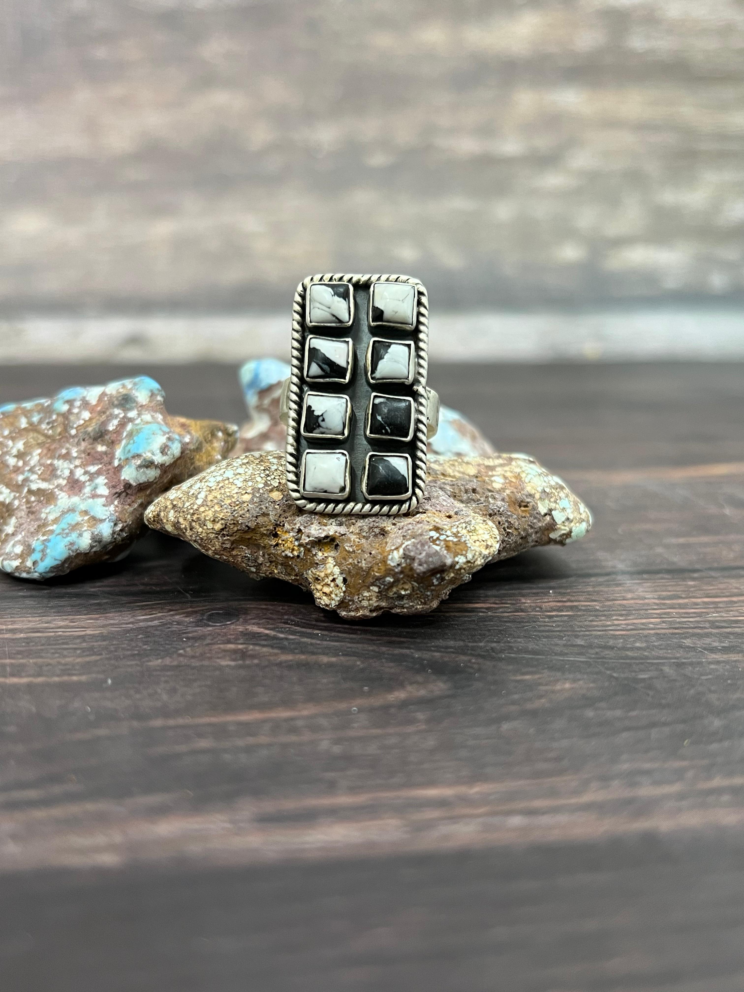 Handmade Sterling Silver White Buffalo Adjustable Ring With Signed Nizhoni