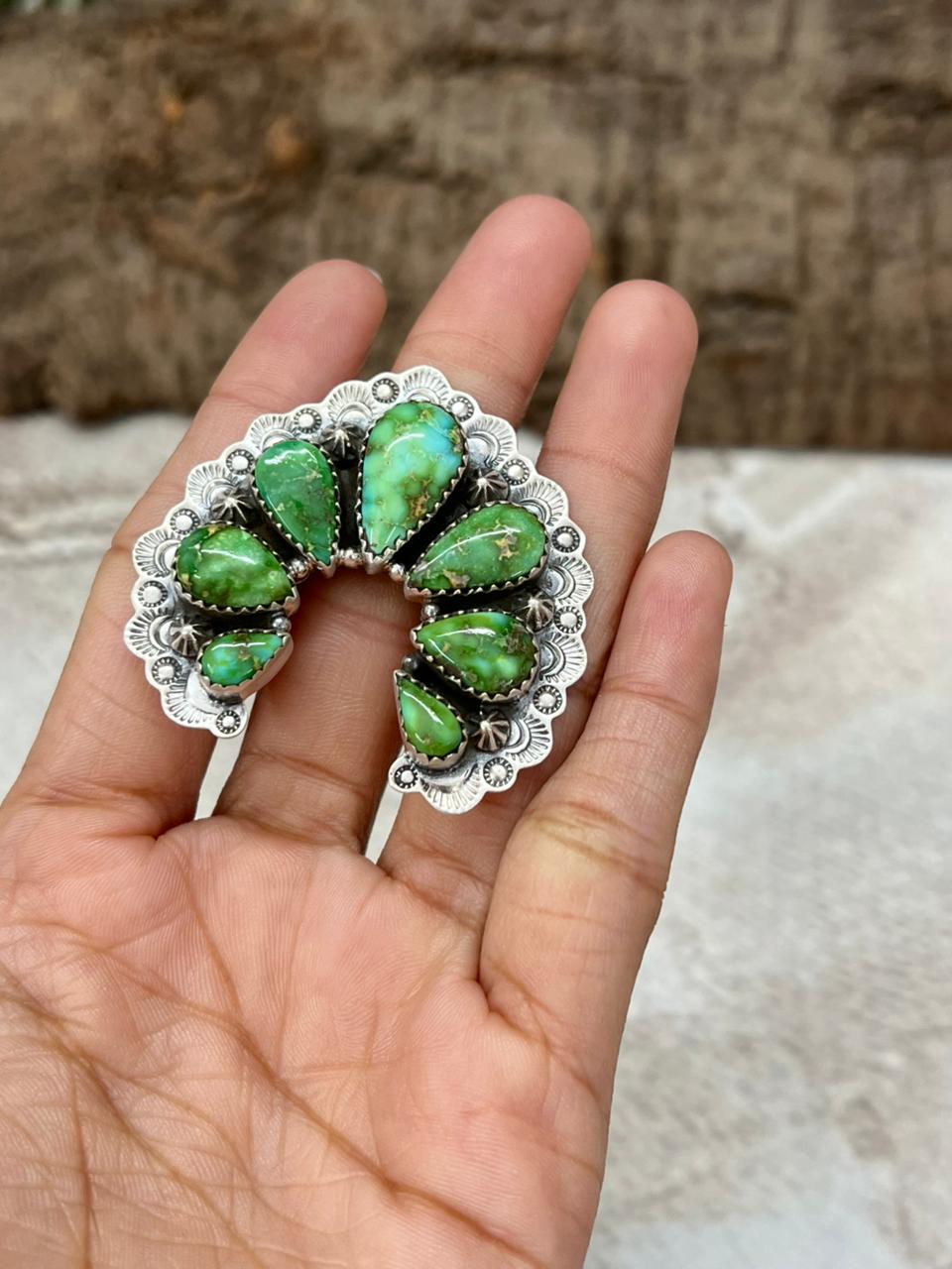 Handmade Sterling Silver Sonoran Mountain Turquoise Naja Adjustable Ring With Signed Nizhoni