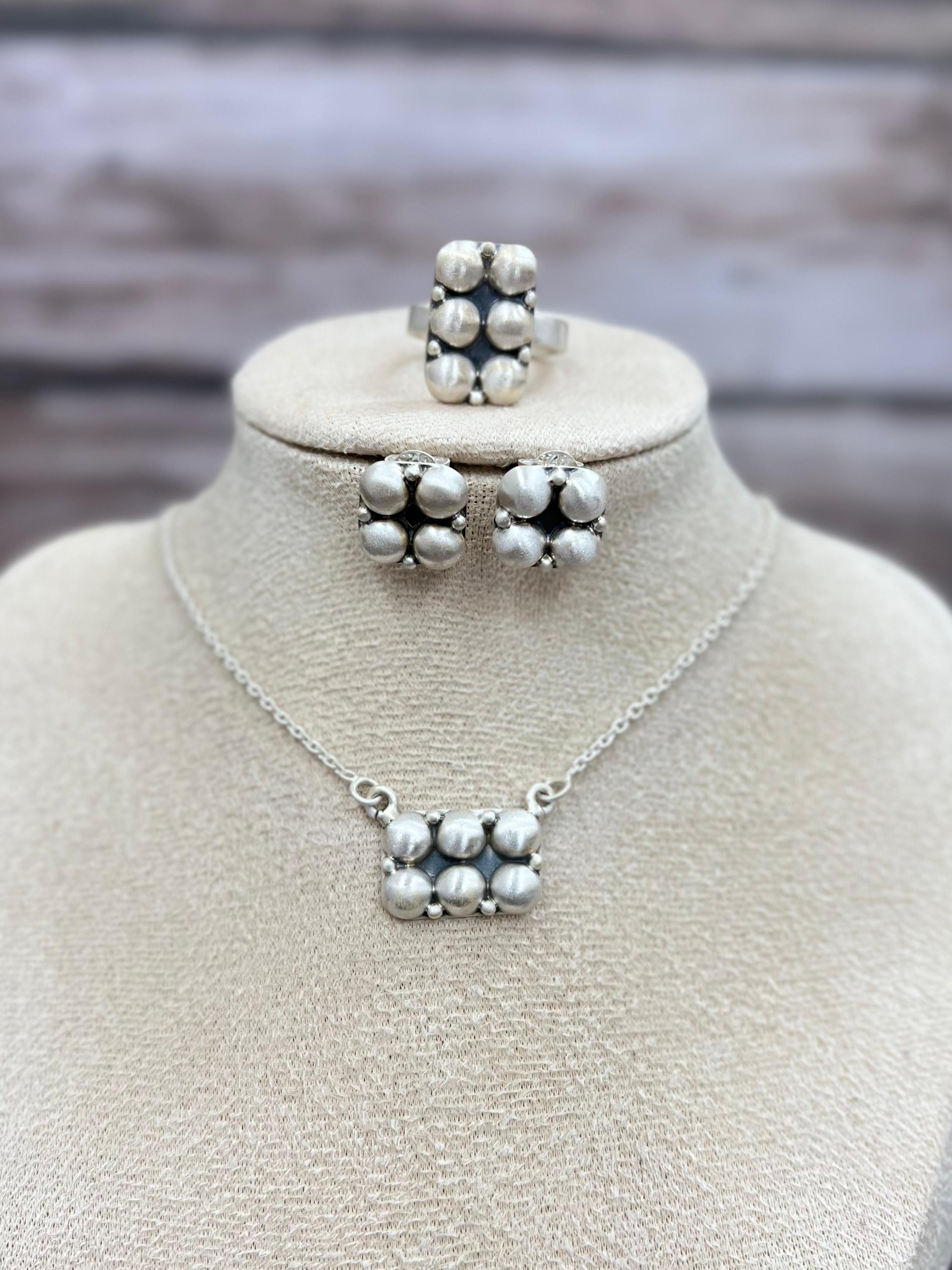 Handmade 'Sterling Silver' Necklace Earrings and Ring Set with Signed Nizhoni