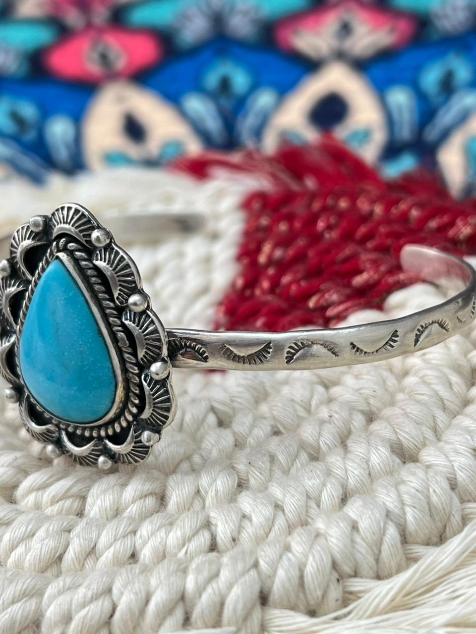 Handmade Sterling Silver Arizona Blue Turquoise Cuff Bracelet "Signed Nizhoni"
