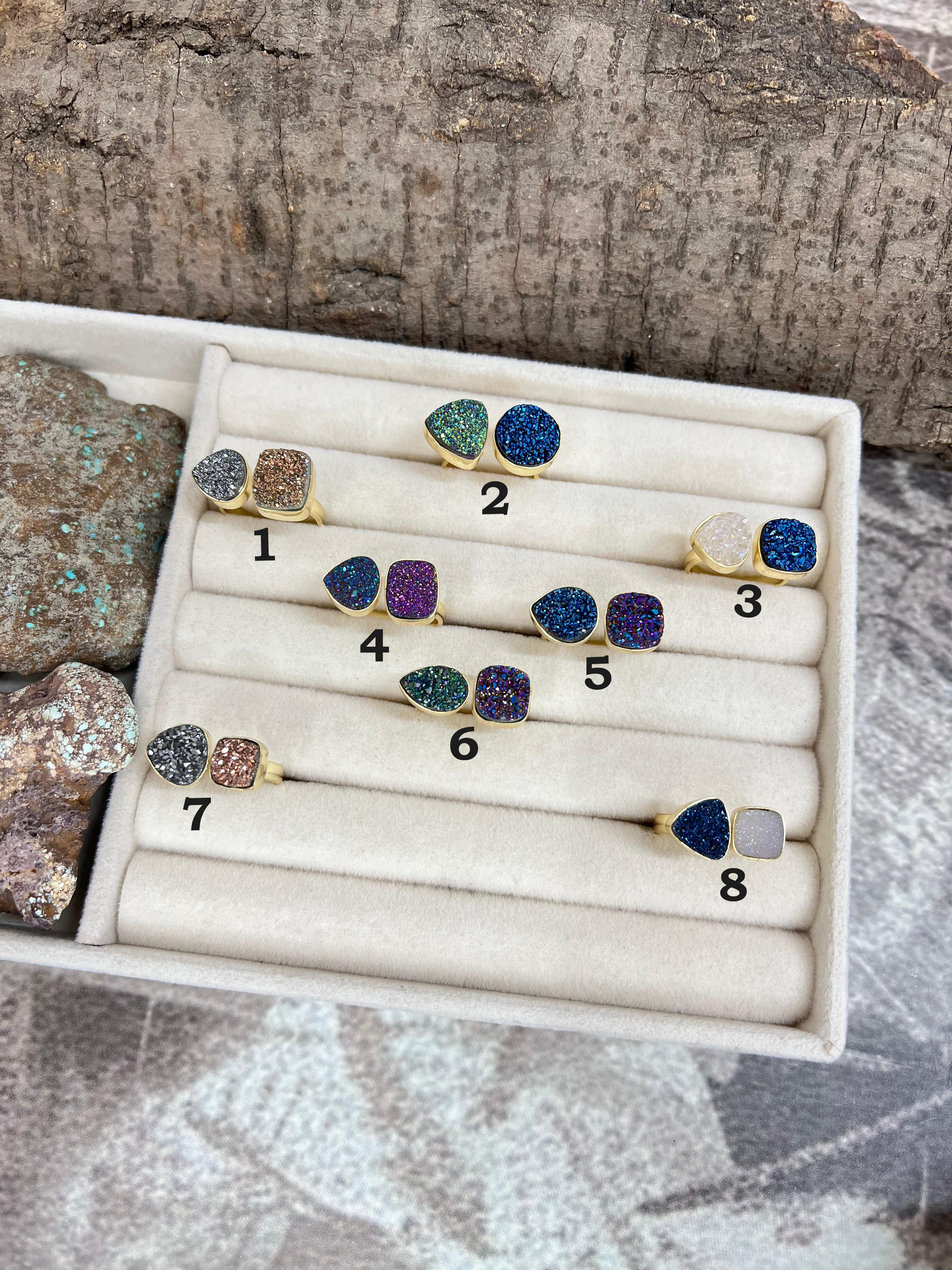 “The Boho Collection” Natural 2 Stone Druzy Adjustable Ring