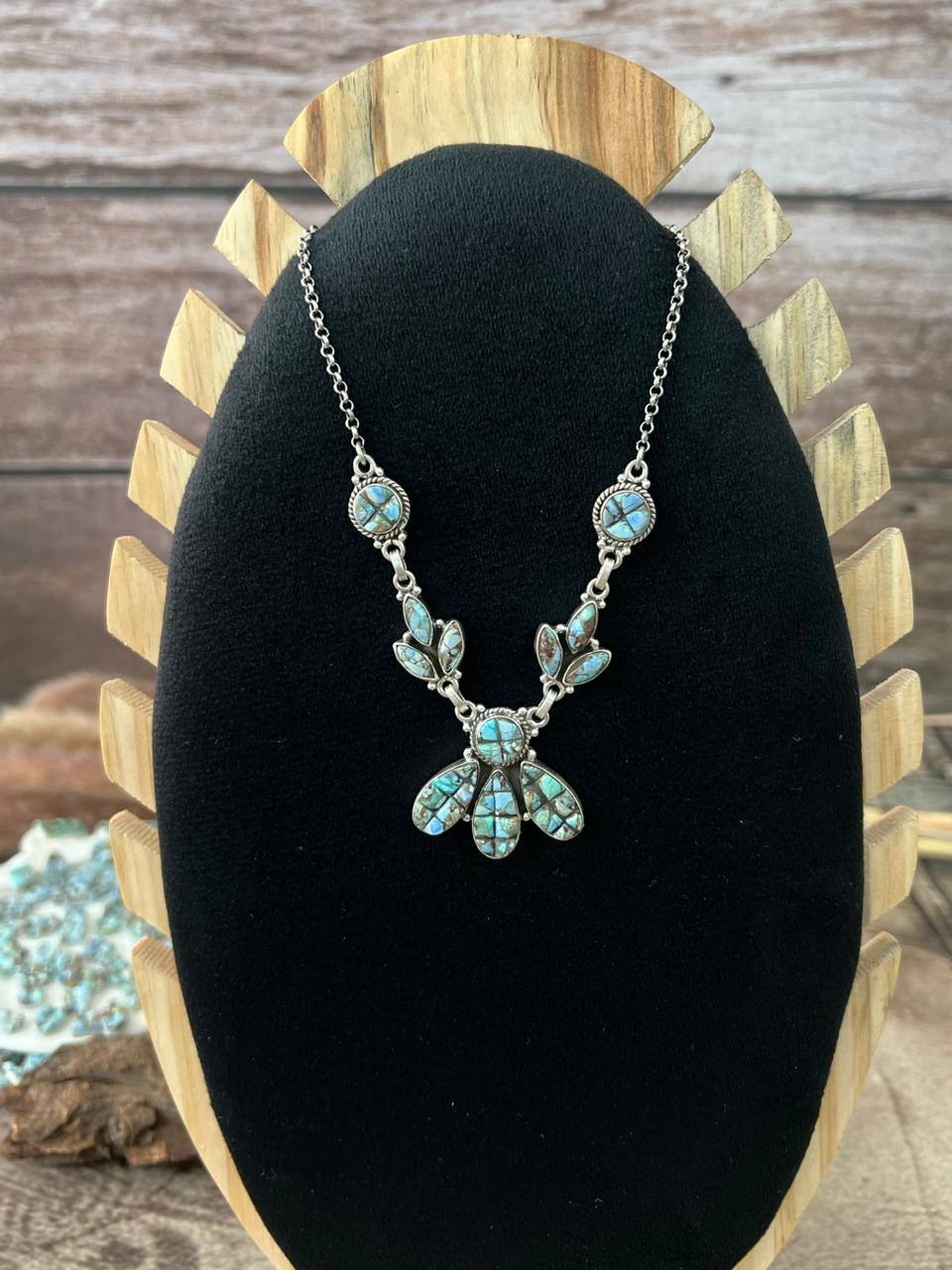 Handmade Sterling Silver 'Golden Hills Turquoise Cobble Collection' Necklace "Signed Nizhoni"