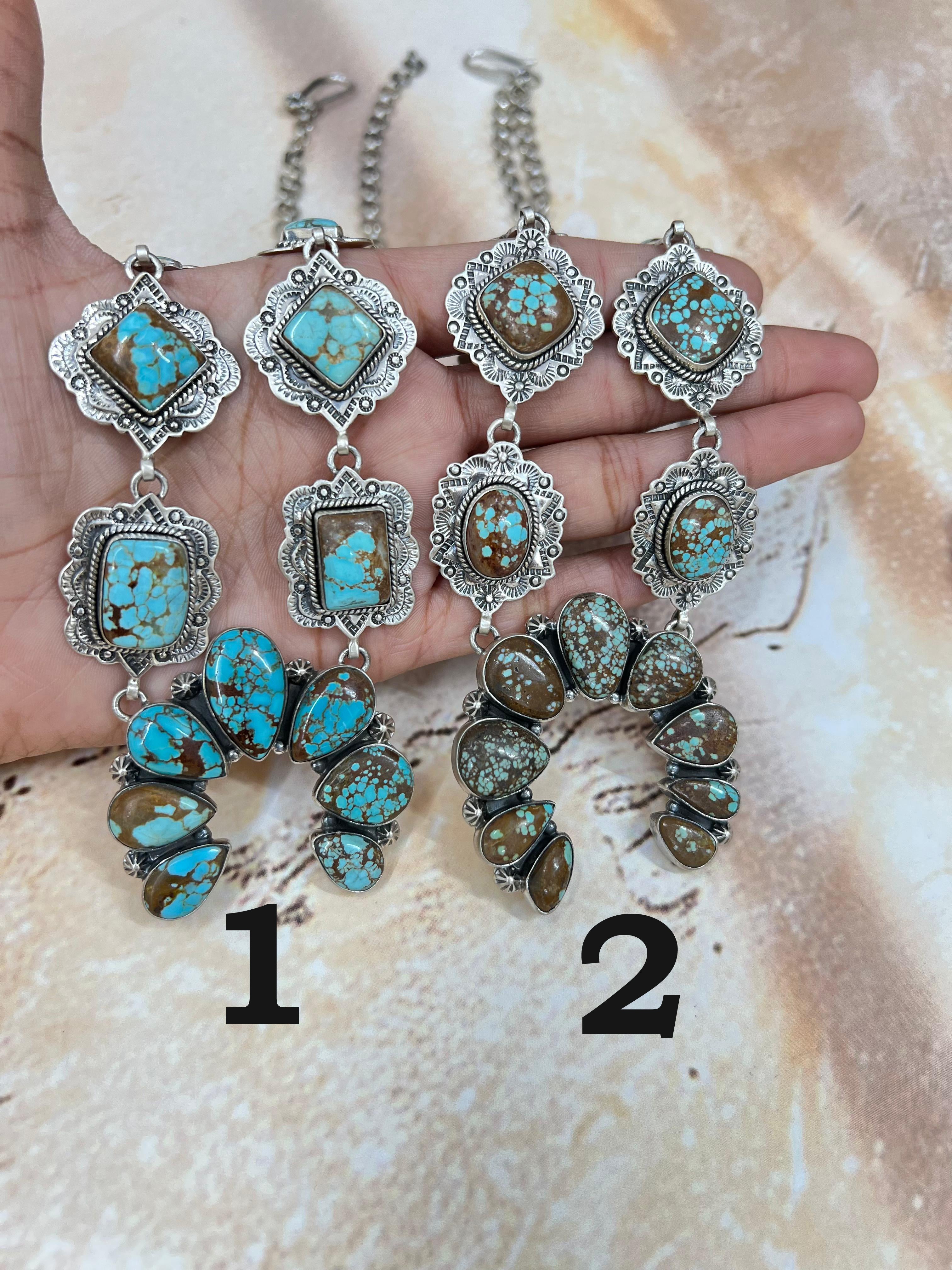 Handmade Sterling Silver Number 8 Turquoise Naja Necklace Signed Nizhoni