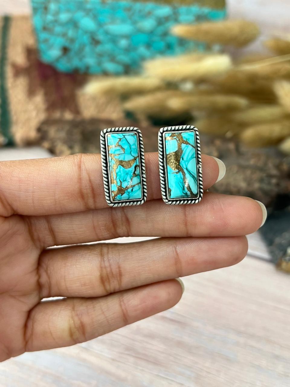 Handmade Sterling Silver Mint Dahlia Collection: Post Studs Earrings "Signed Nizhoni"