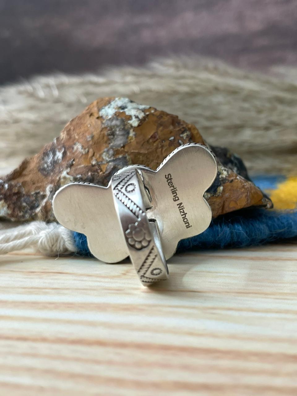 Handmade Sterling Silver Black Onyx Adjustable Ring "Signed Nizhoni"