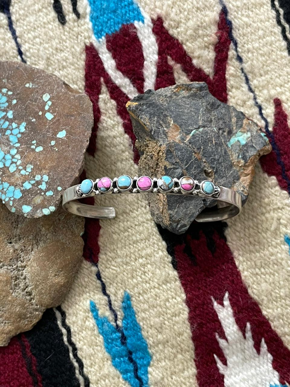 Handmade Sterling Silver Cotton Candy Cuff Bracelet "Signed Nizhoni"