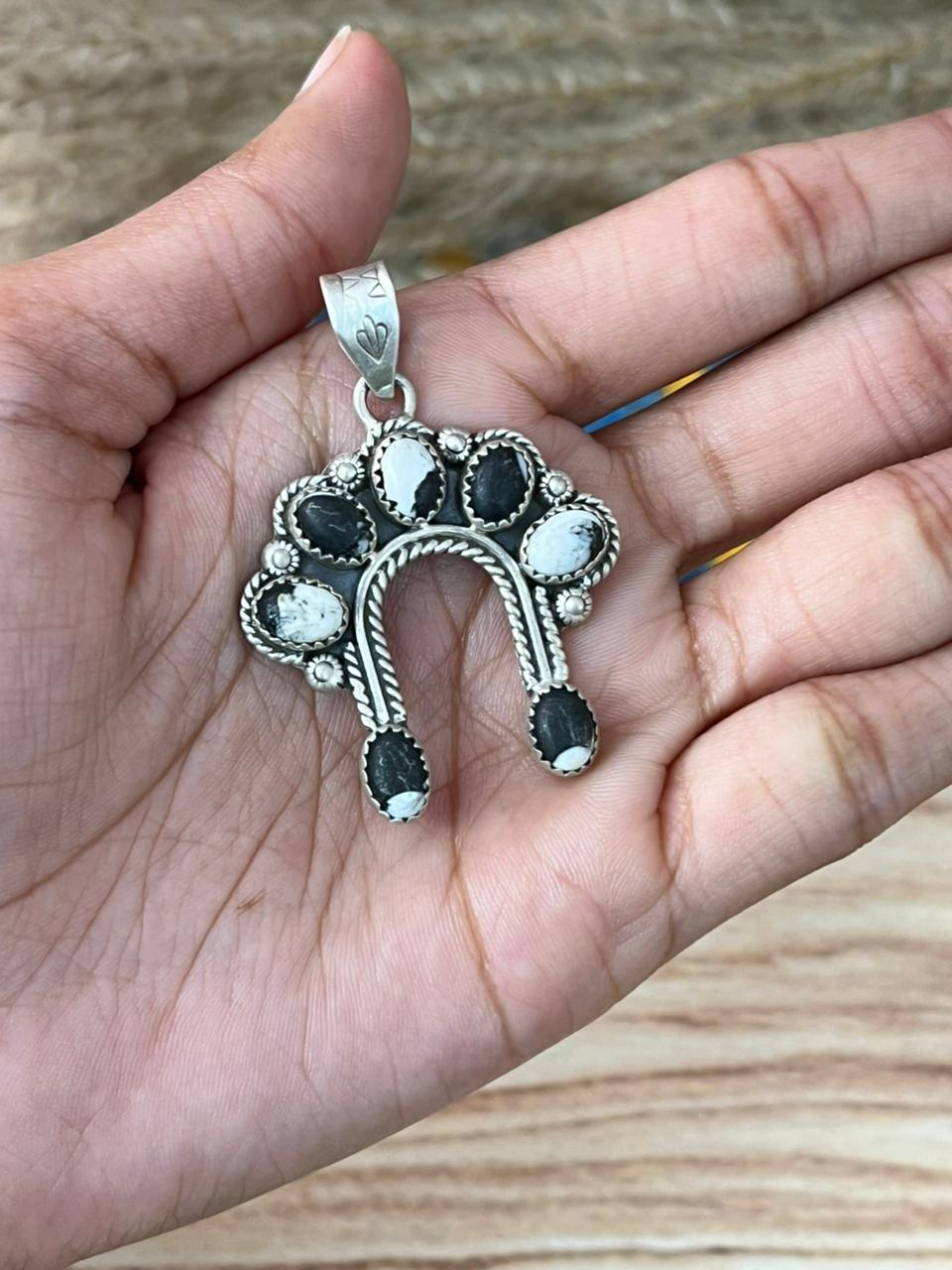 Handmade Sterling Silver White Buffalo Pendant "Signed Nizhoni"