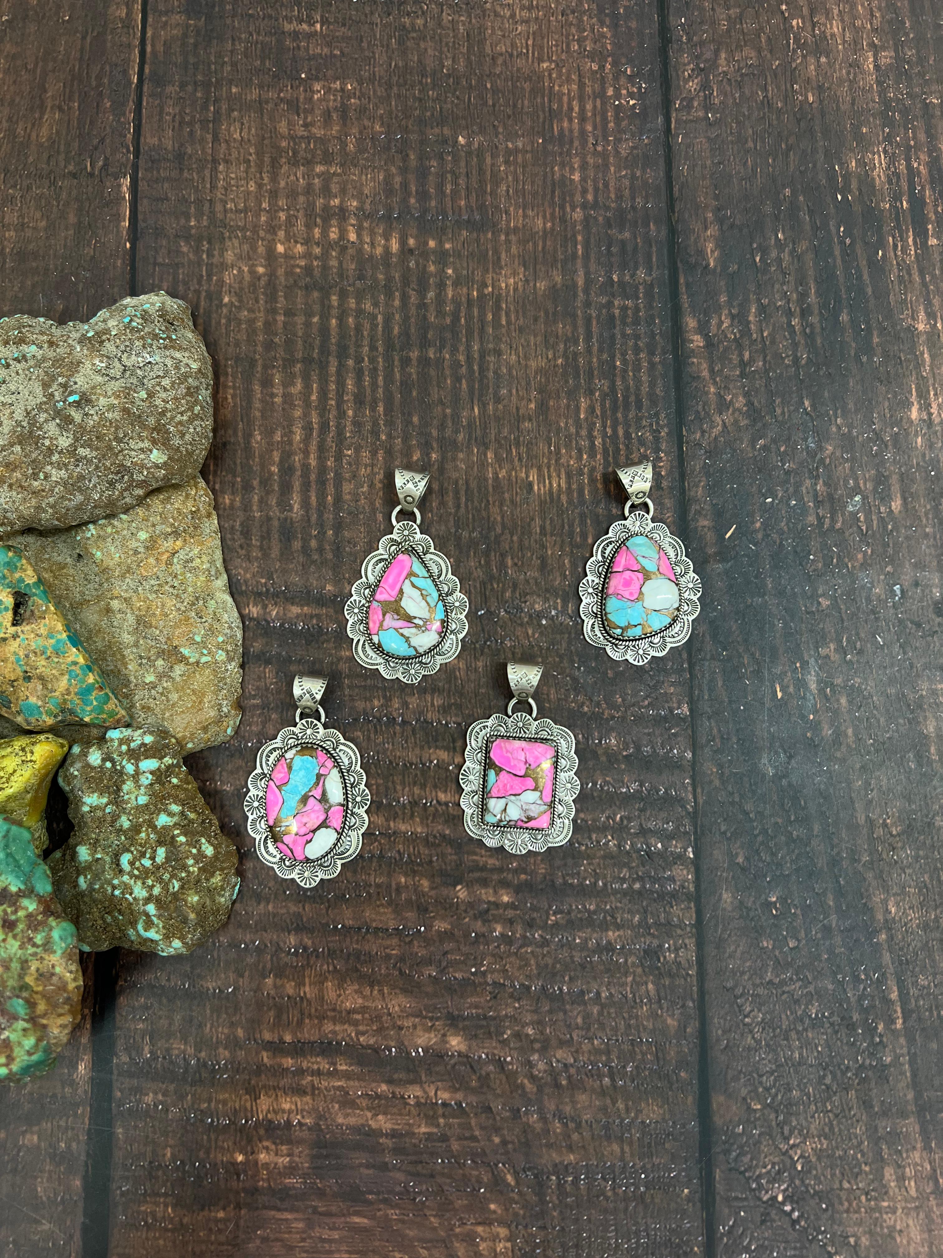 Handmade Sterling Silver Cotton Candy Turquoise Pendant with Signed Nizhoni