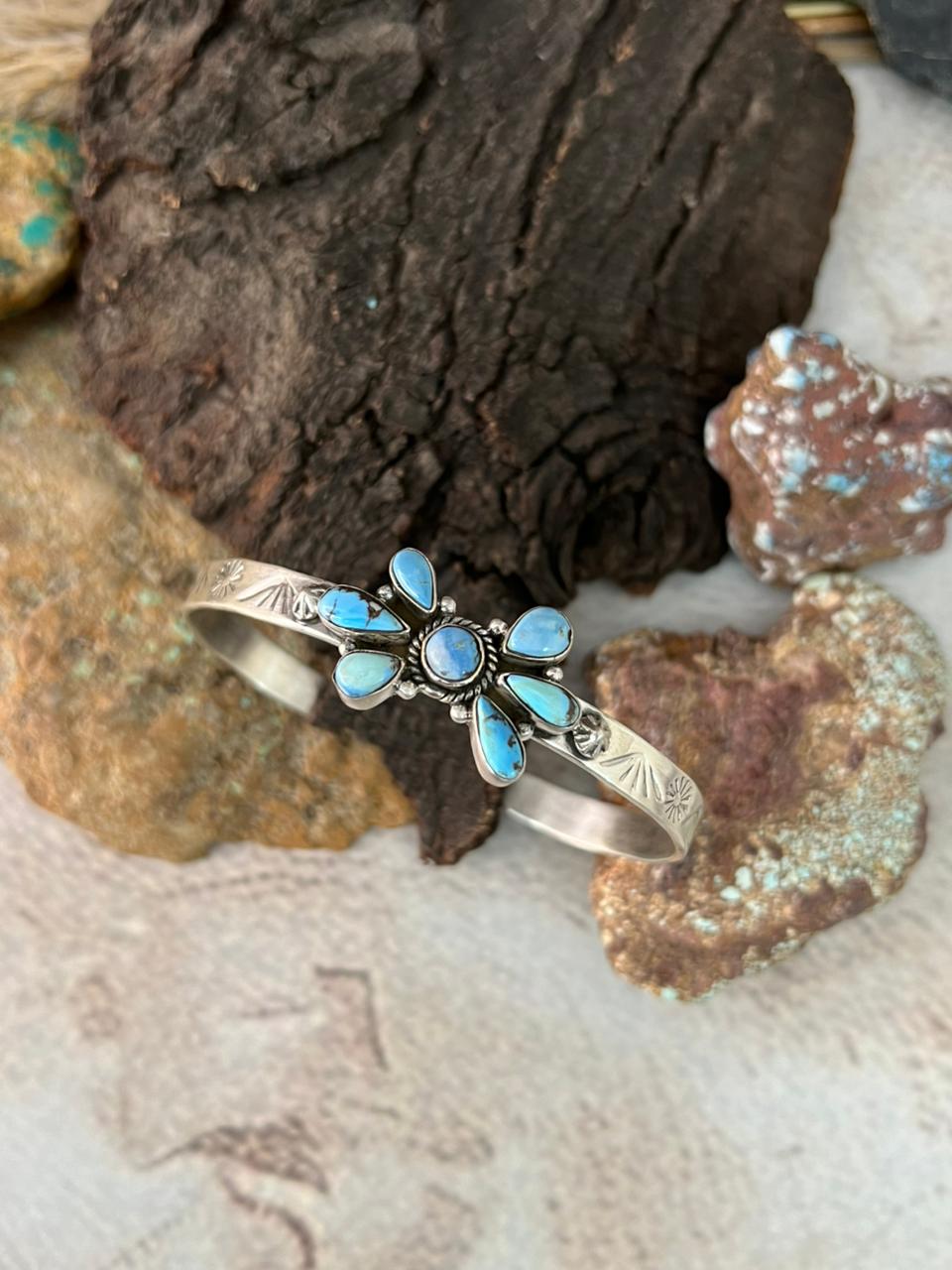Handmade Sterling Silver Golden Hills Turquoise Bracelet "Signed Nizhoni"