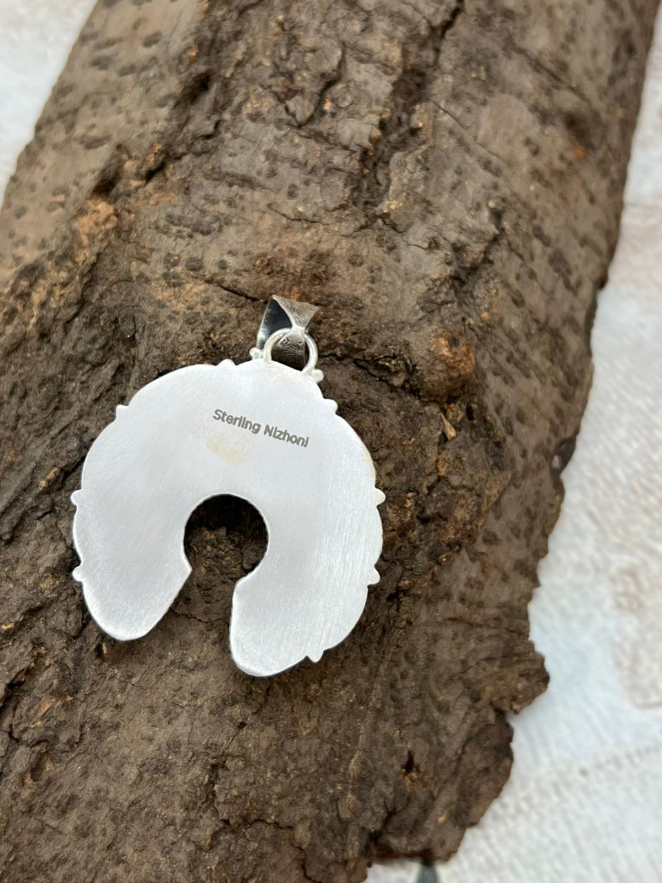 Handmade Sterling Silver White Buffalo Naja Pendant with Signed Nizhoni (5)