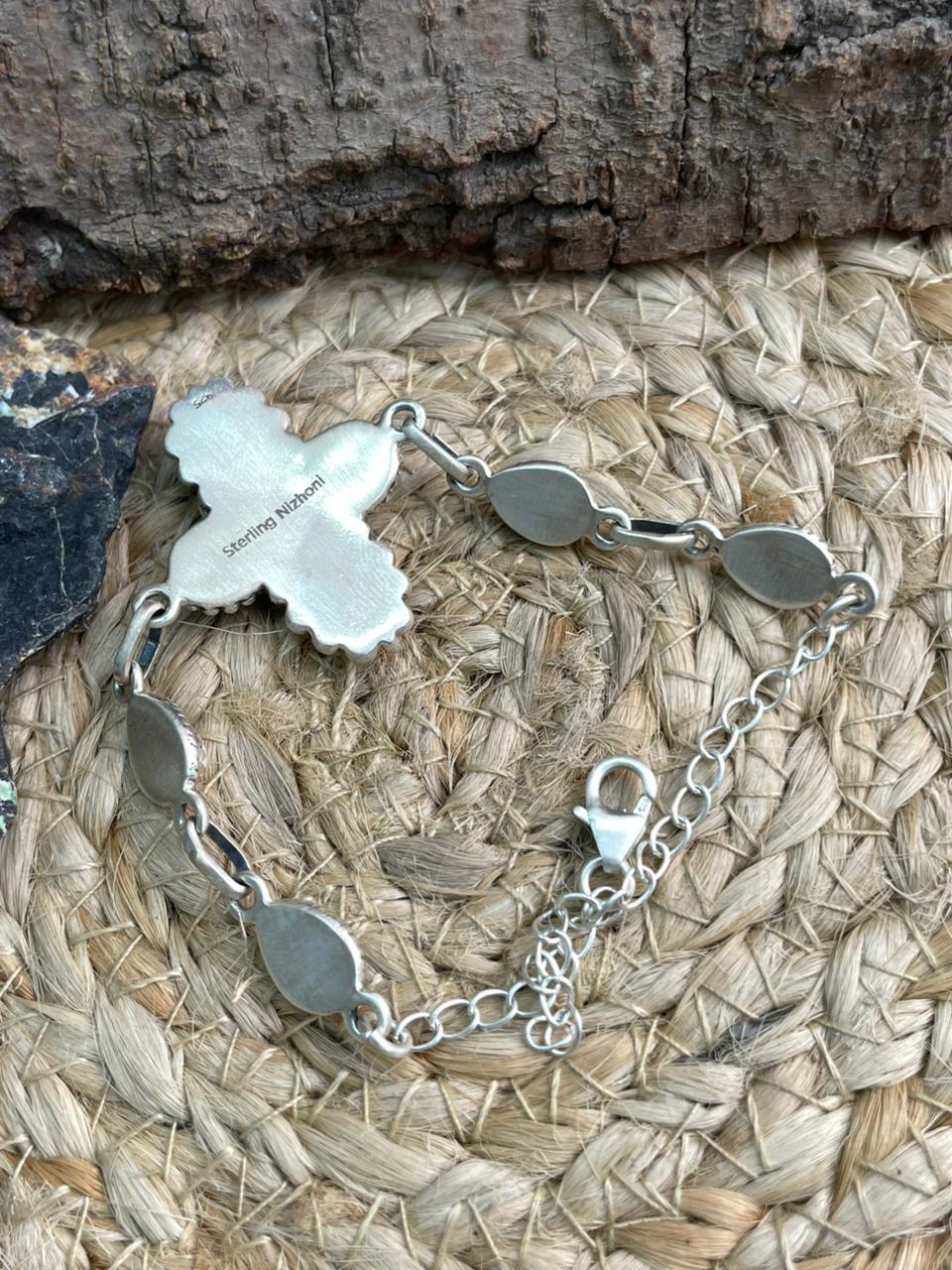 Handmade Sterling Silver Kingman with Wildhorse, Black Onyx Chain Bracelet "Signed Nizhoni"