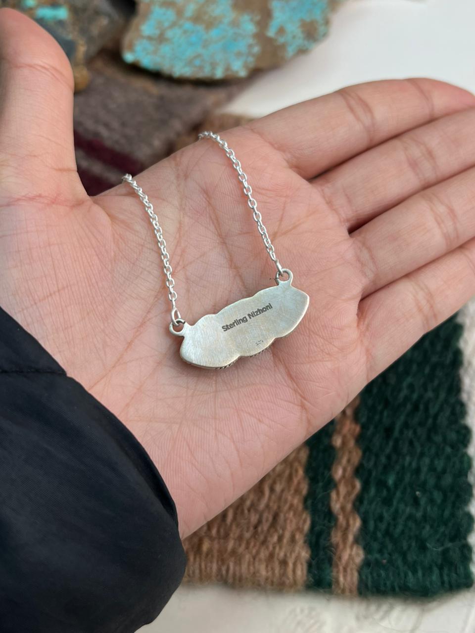 Handmade Sterling Silver White Water Turquoise Necklace "Signed Nizhoni"