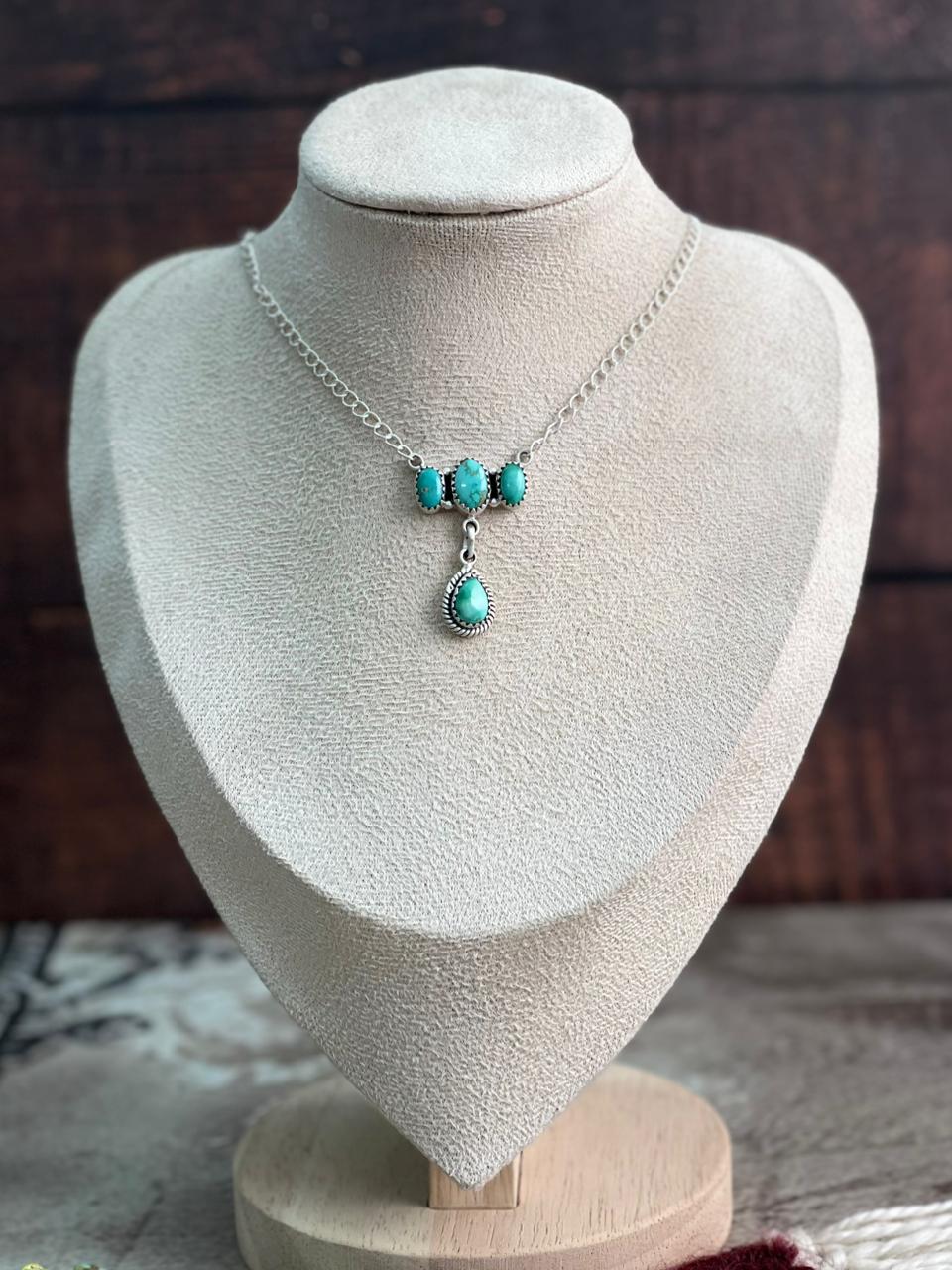 Handmade Sterling Silver Emerald Valley Turquoise Necklace "Signed Nizhoni"