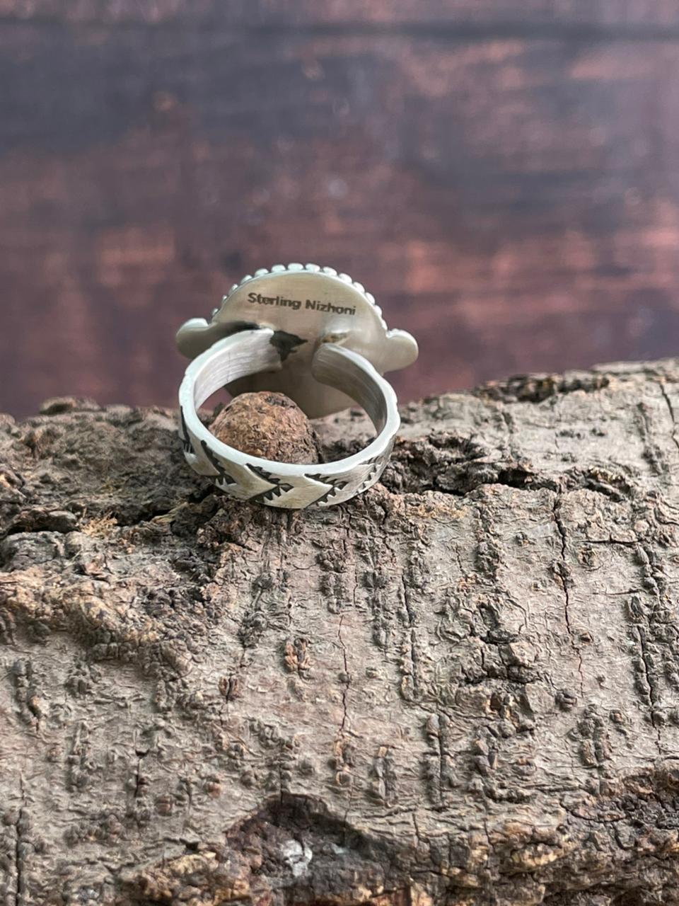 Handmade Sterling Silver Arizona Turquoise Adjustable Ring "Signed Nizhoni"