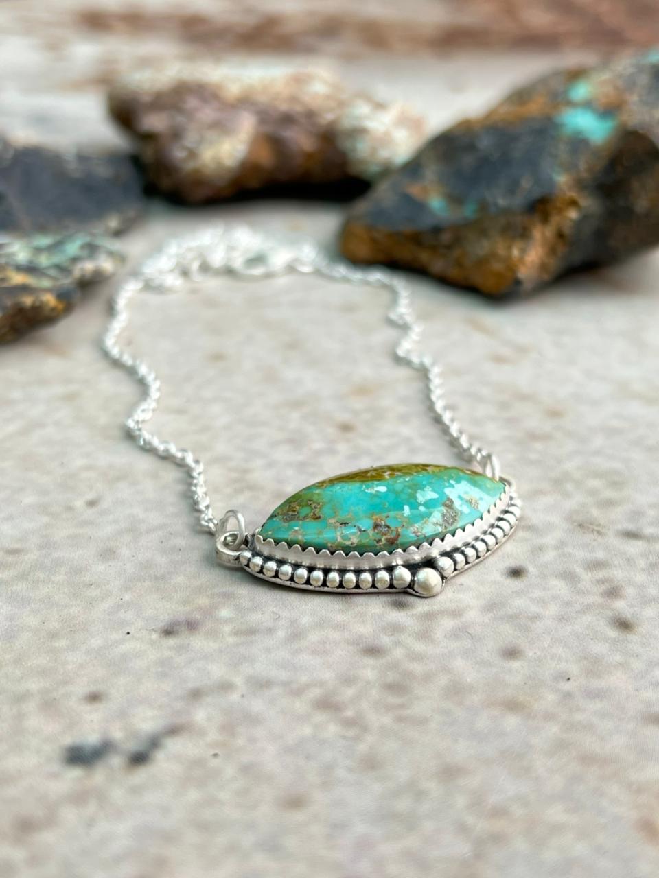 Handmade Sterling Silver Mantis Turquoise Necklace "Signed Nizhoni"