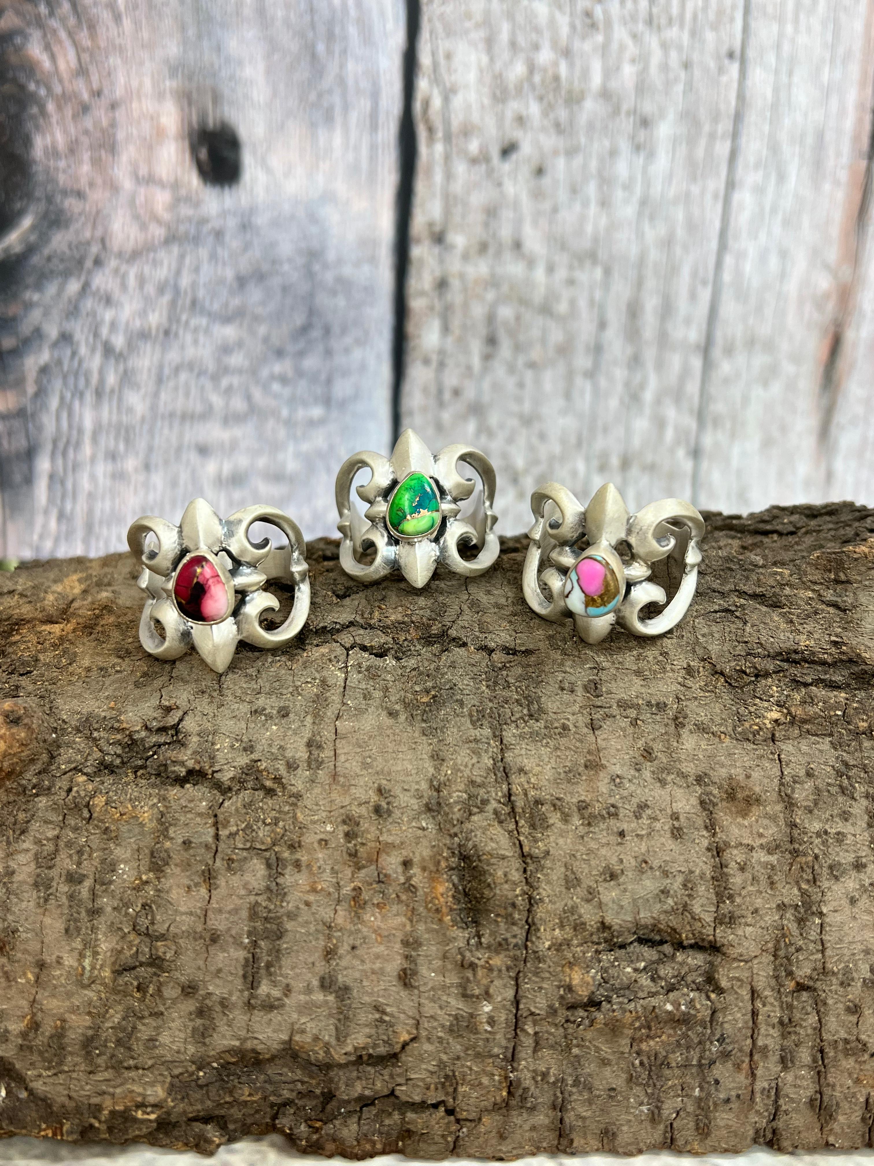 Handmade Sterling Silver Multi Stone Adjustable Ring, Signed Nizhoni (2)